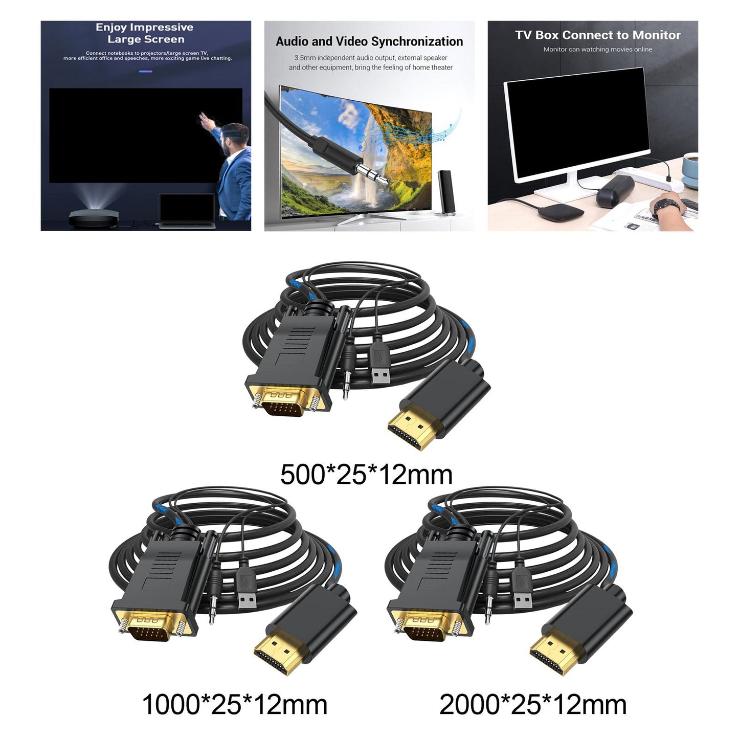 VGA Digital to HDMI Analog Video Adapter Cable ,1080P Golden Plating Durable 0.5m