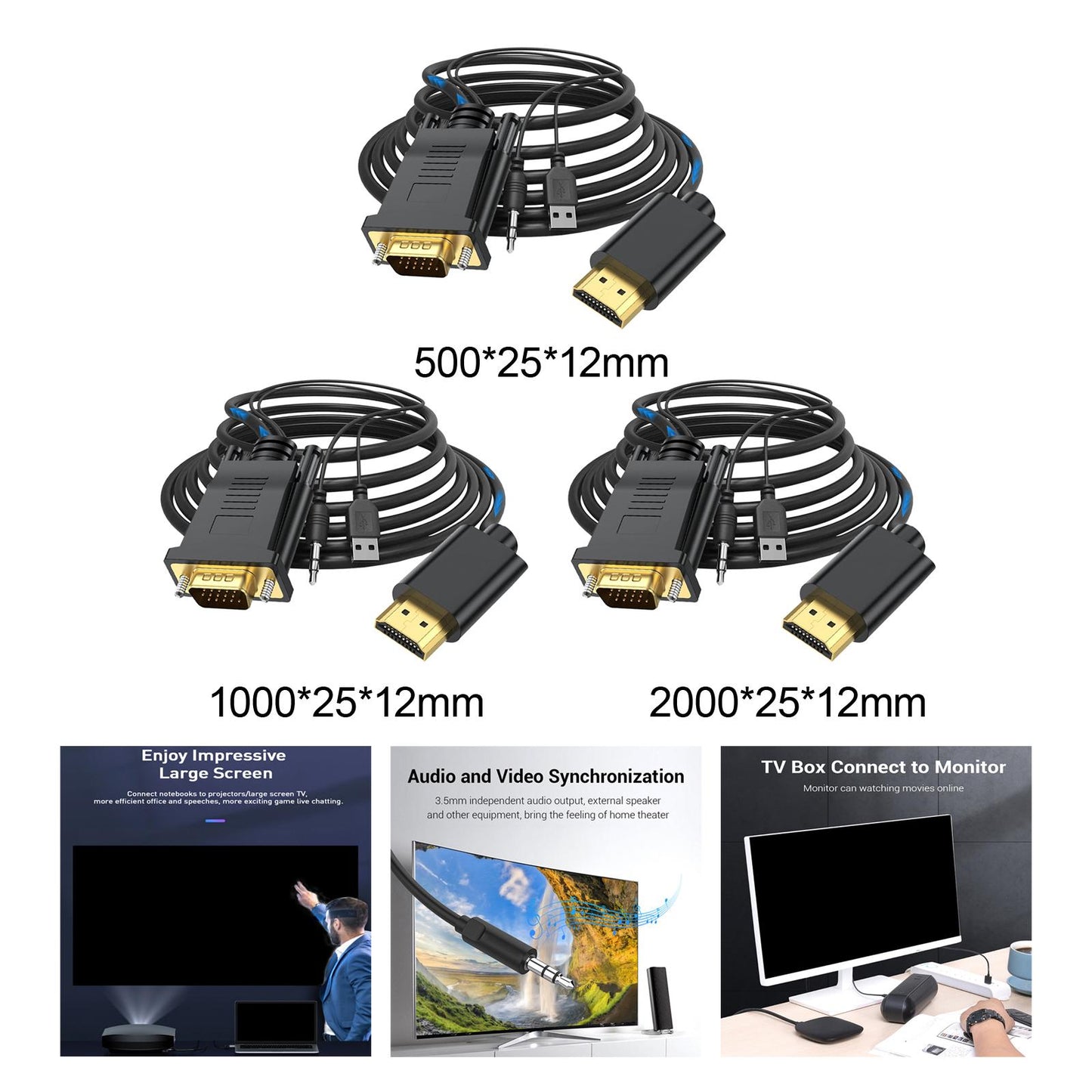 VGA Digital to HDMI Analog Video Adapter Cable ,1080P Golden Plating Durable 0.5m