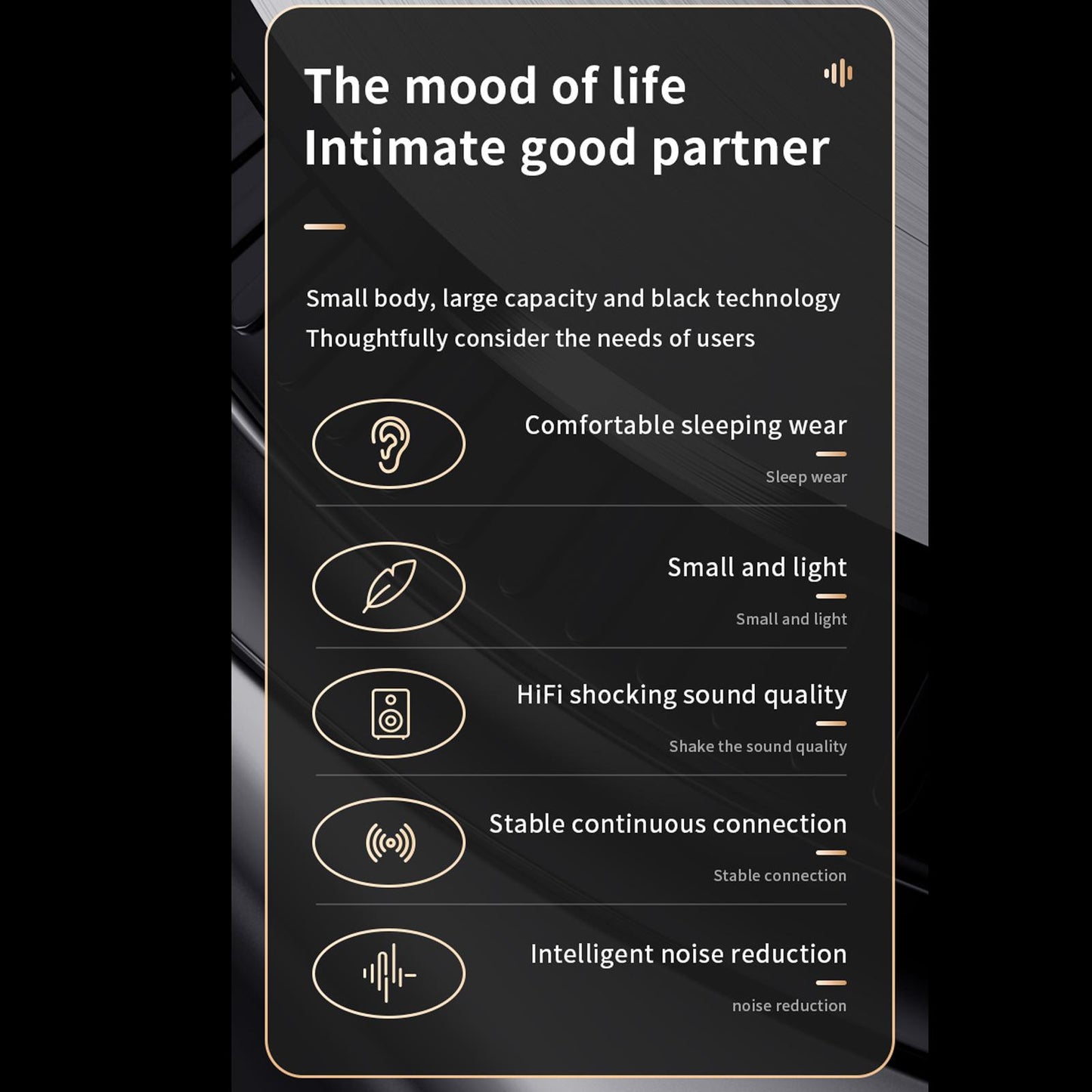 Portable Mini Sleeping Earbuds with 500mAh Charging Case for Sleeping Travel Black