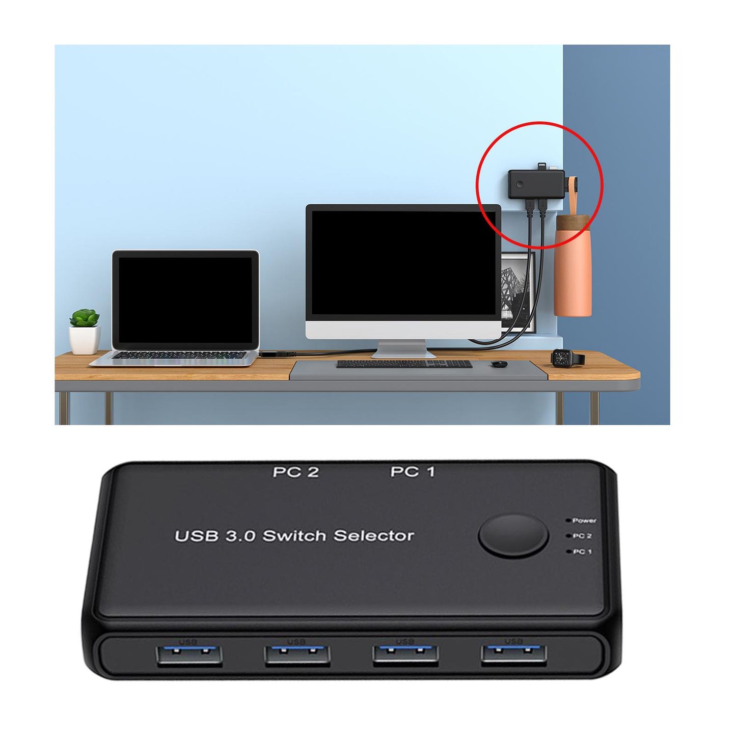 USB 3.0 Switcher Selector Two in Four Out, Stable Connection Professional