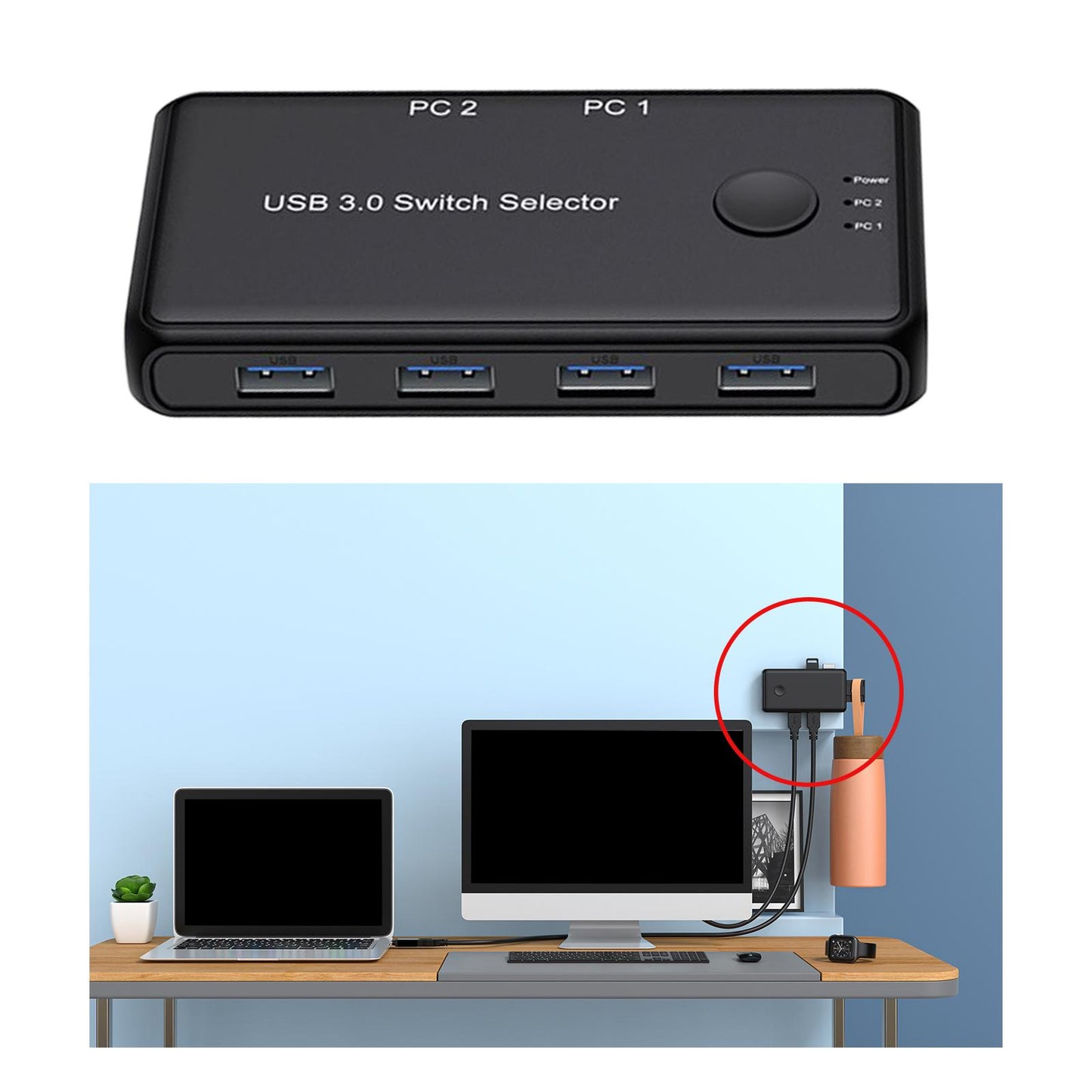 USB 3.0 Switcher Selector Two in Four Out, Stable Connection Professional