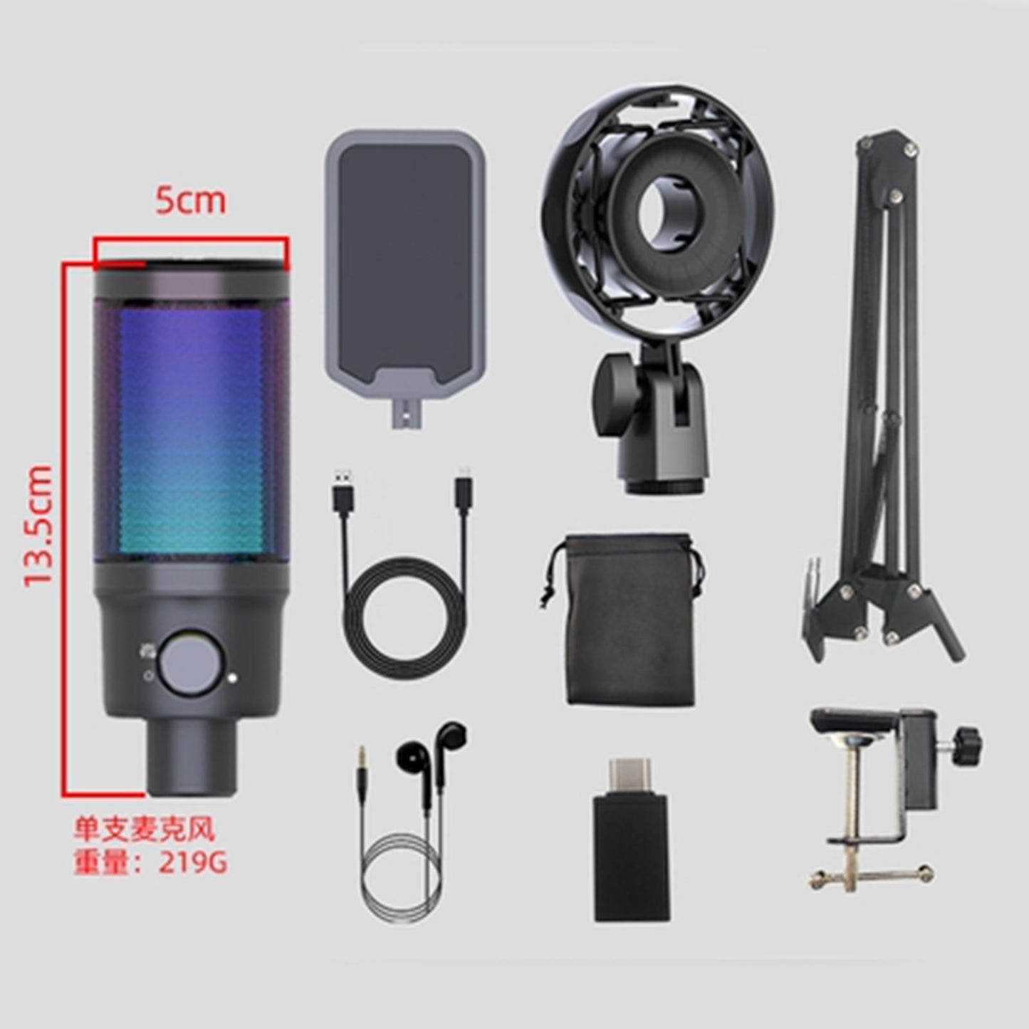 USB C Microphone with mute RGB Light Effect for Game Chatting Laptop