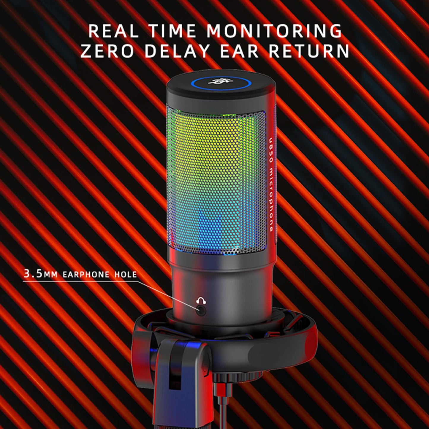 USB C Microphone with mute RGB Light Effect for Game Chatting Laptop