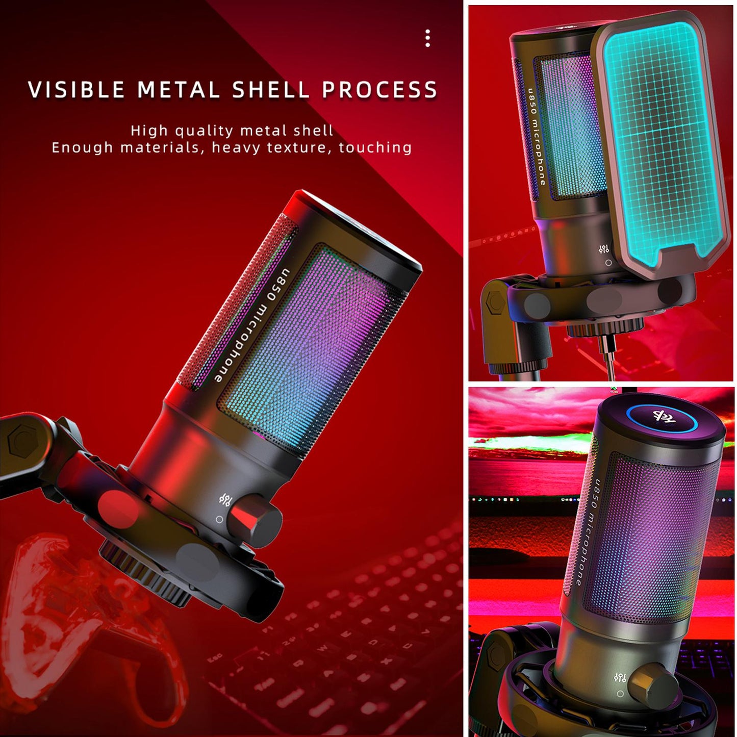 USB C Microphone with mute RGB Light Effect for Game Chatting Laptop