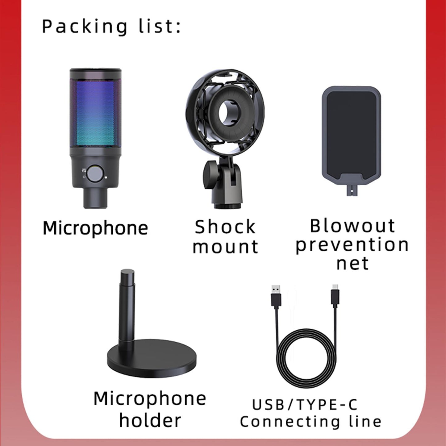 USB C Microphone with mute RGB Light Effect for Game Chatting Laptop