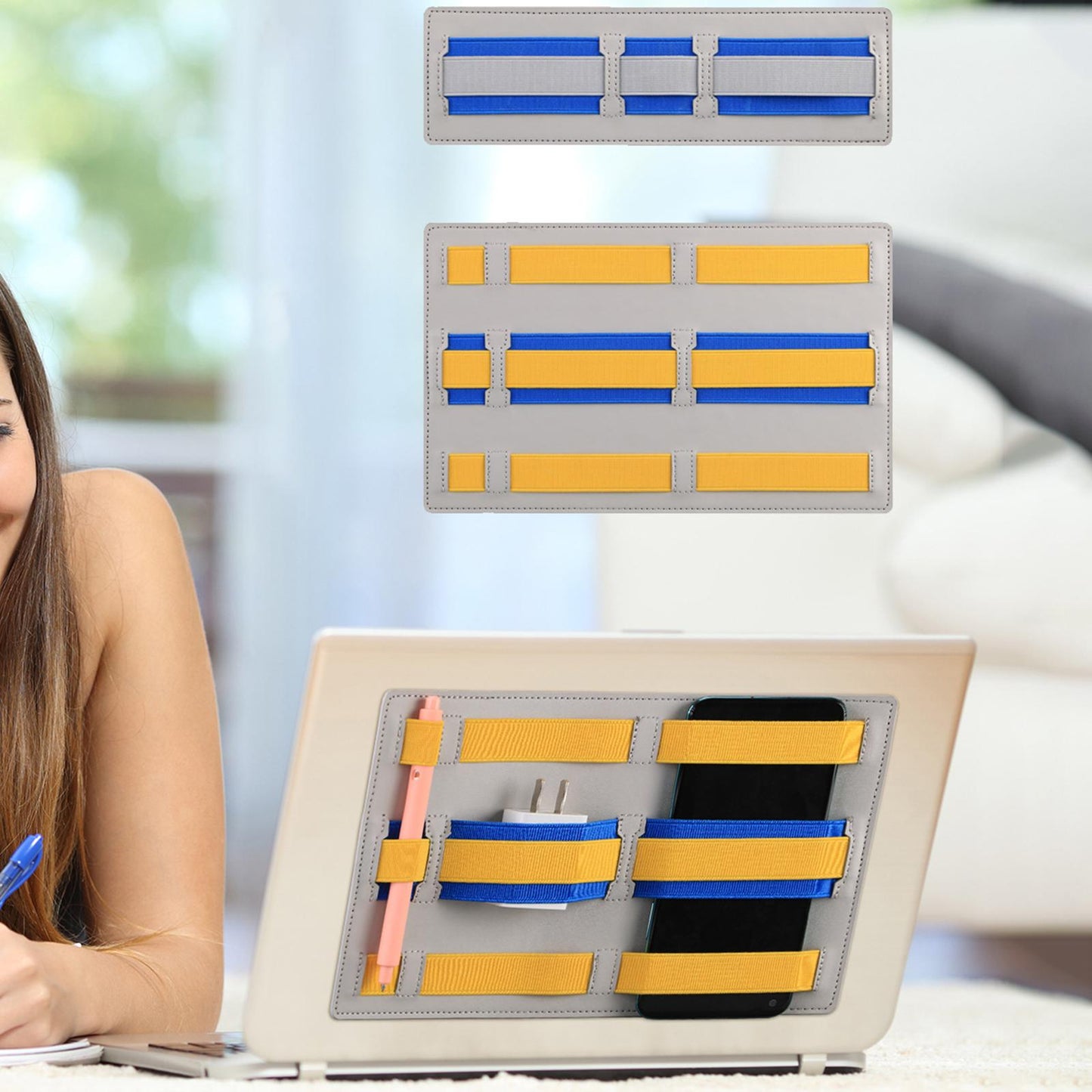 Laptop Back Storage Pocket Computer Accessories for Cables Pens Earphones Grey