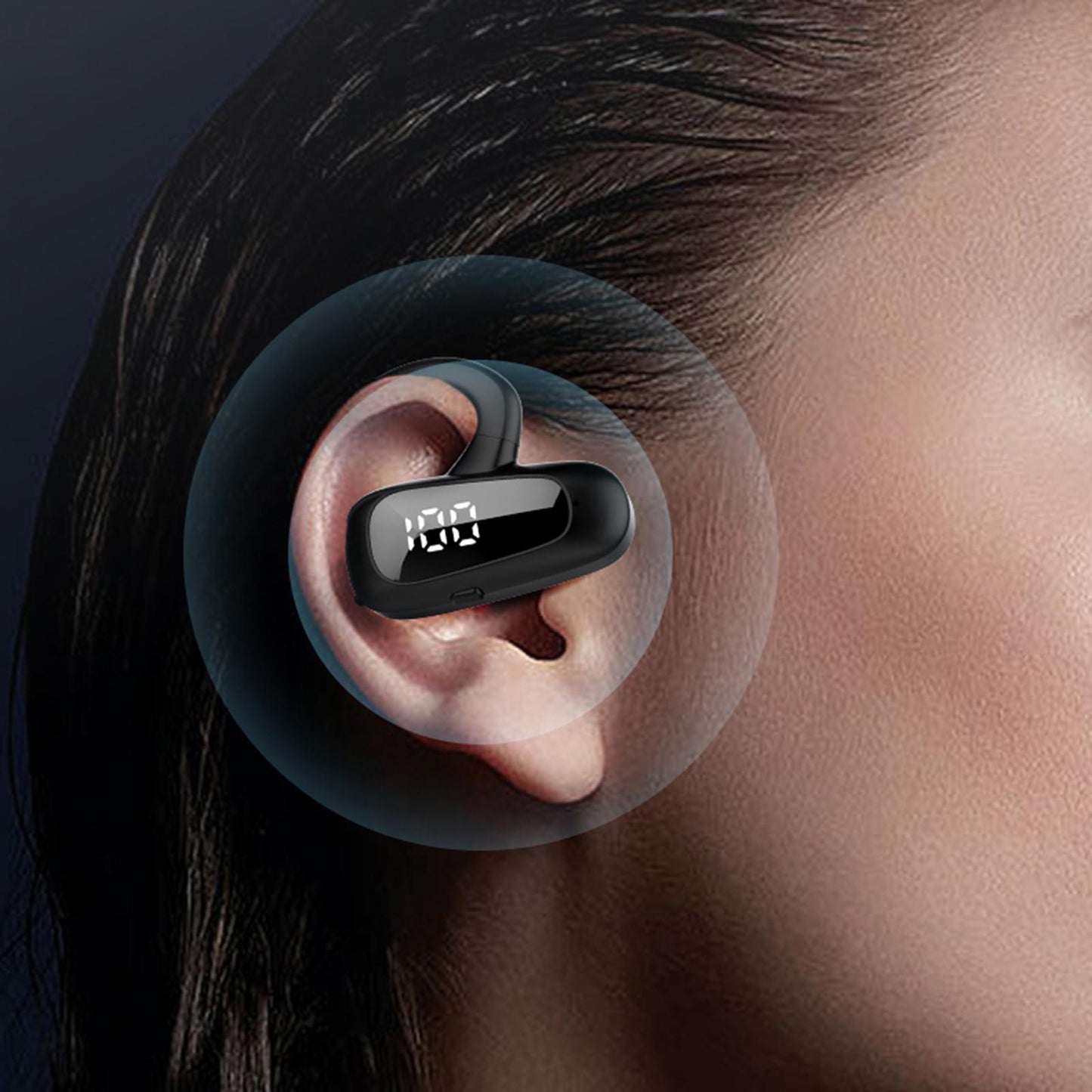 Wireless Headset LED Display Calling Sweatproof HiFi for Office Sports Blue