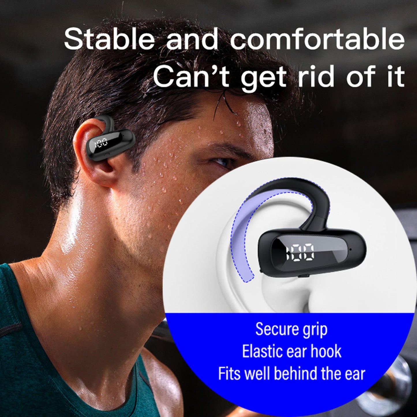 Wireless Headset LED Display Calling Sweatproof HiFi for Office Sports Green