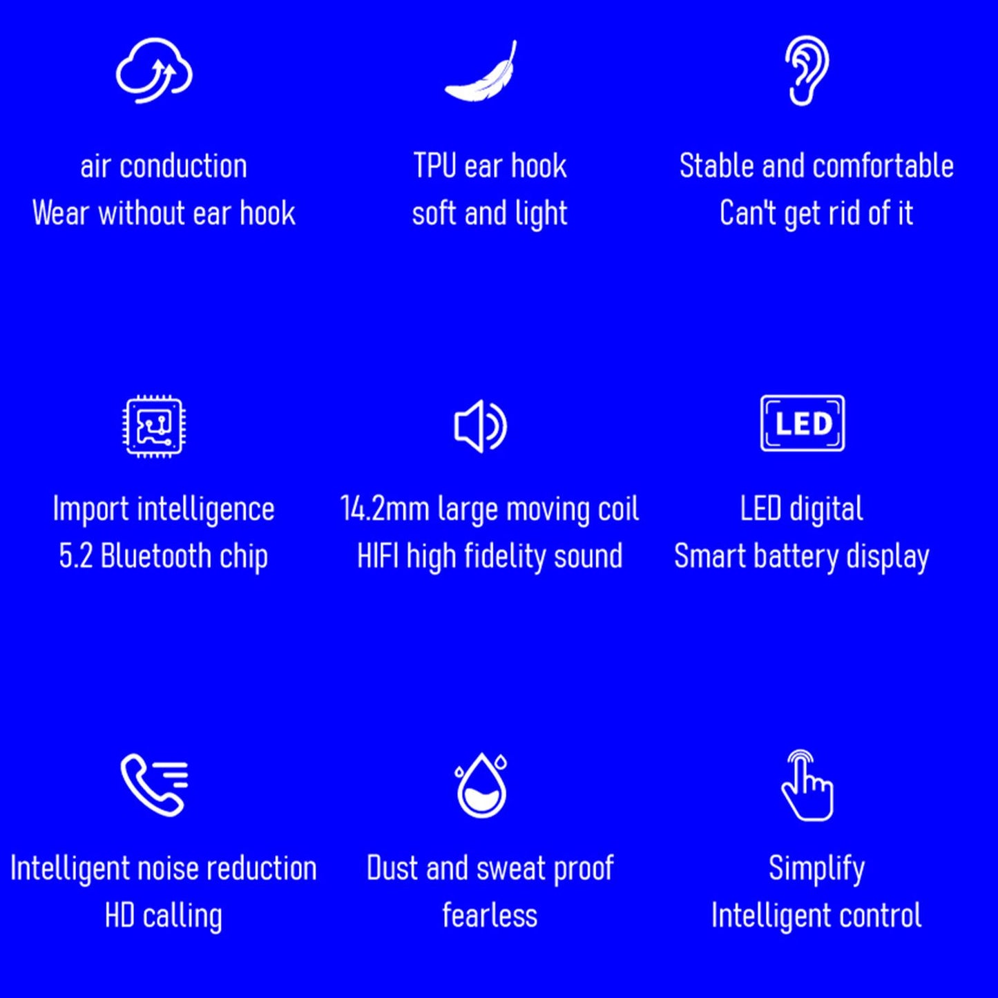 Wireless Headset Built in Microphone HiFi V5.2 for Sports Fitness Workout Black