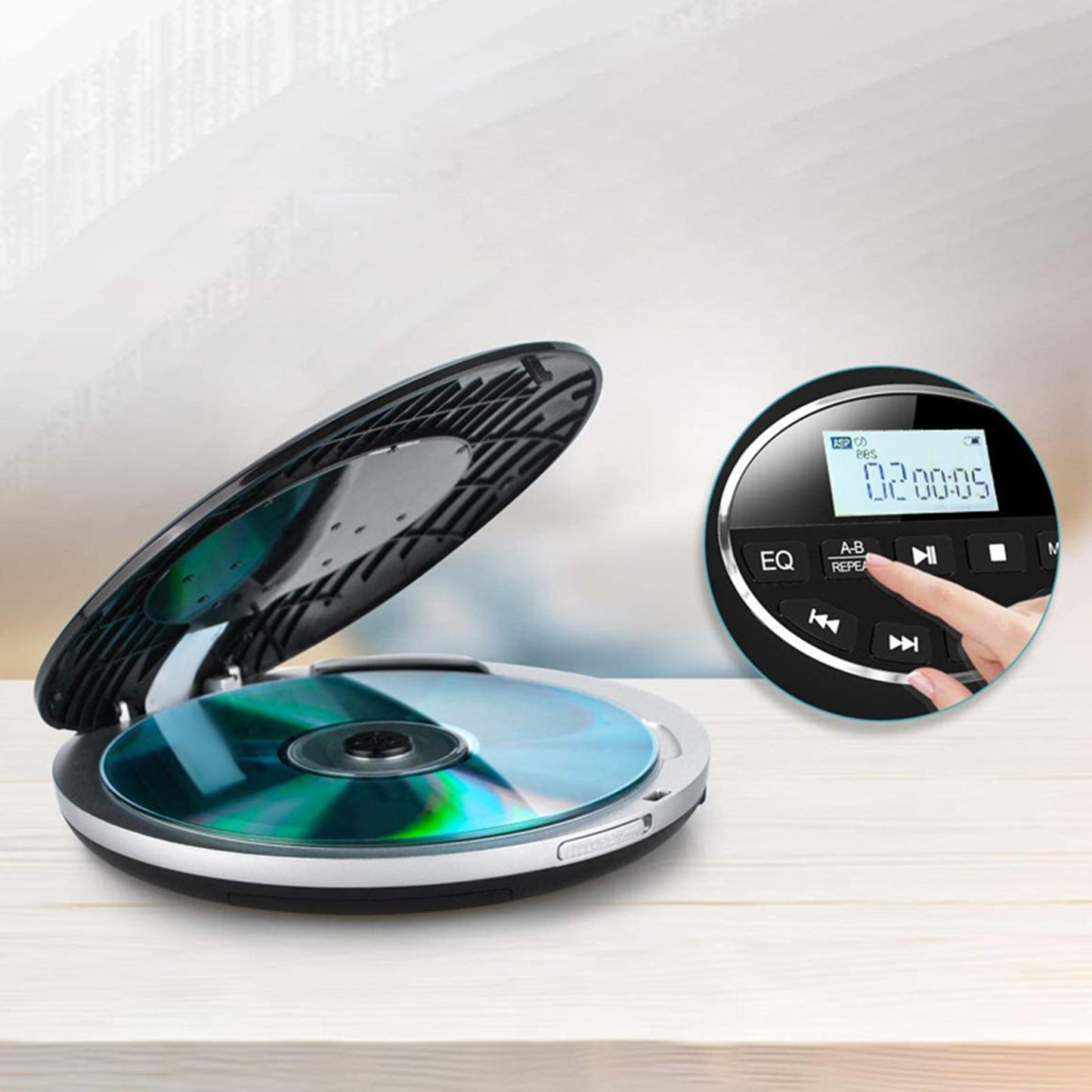 Multifunction Portable CD Player Lightweight Stereo for Running Car Black
