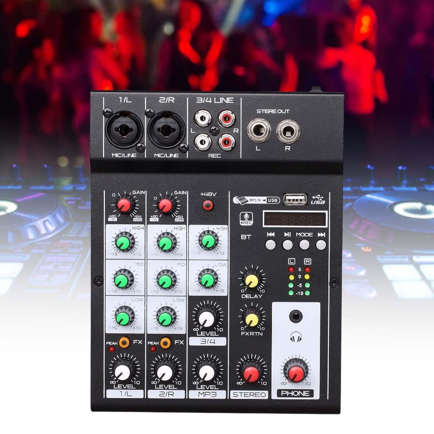 4 Channel Digital Audio Mixer for Webcast Network Live Broadcast DJ Studio