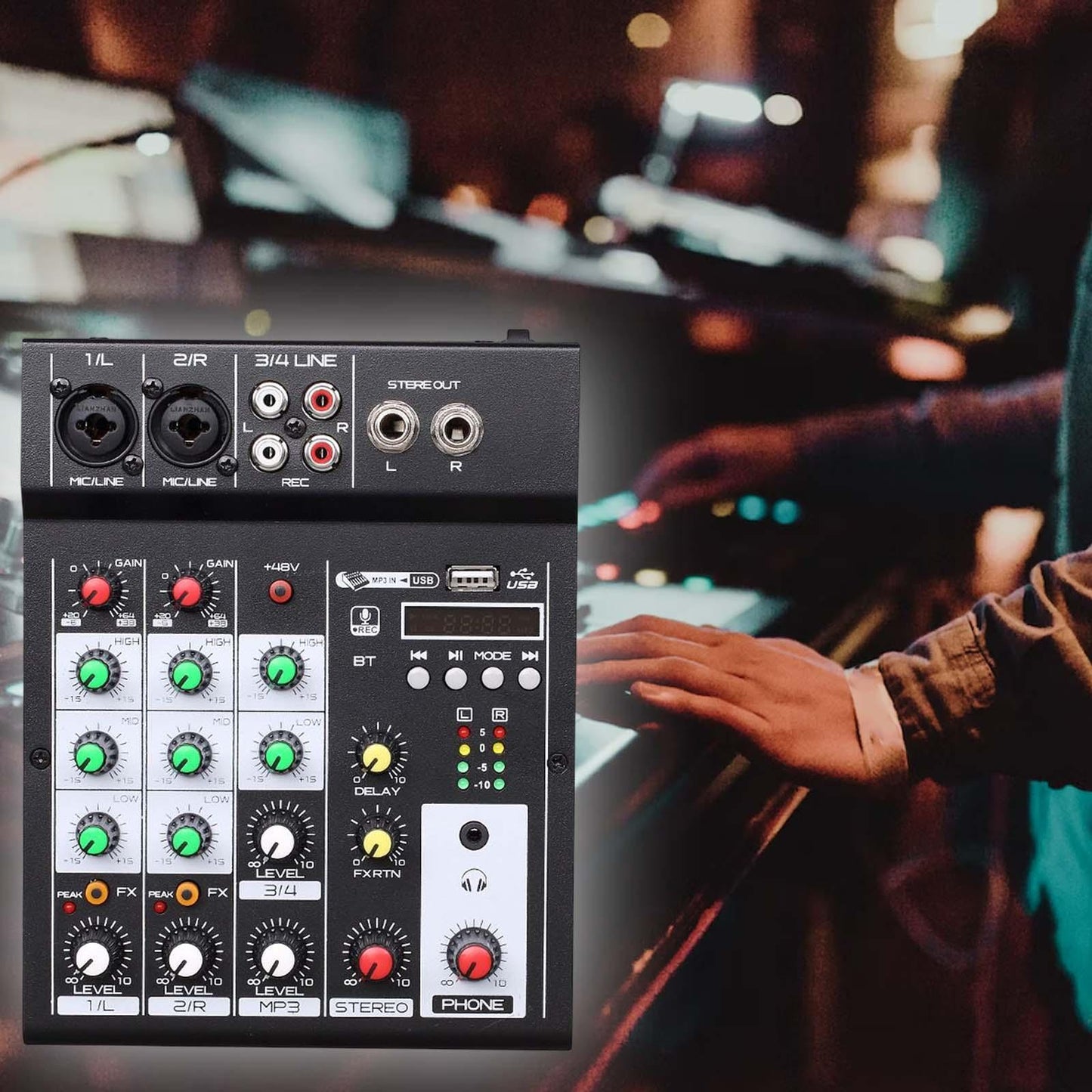 4 Channel Digital Audio Mixer for Webcast Network Live Broadcast DJ Studio