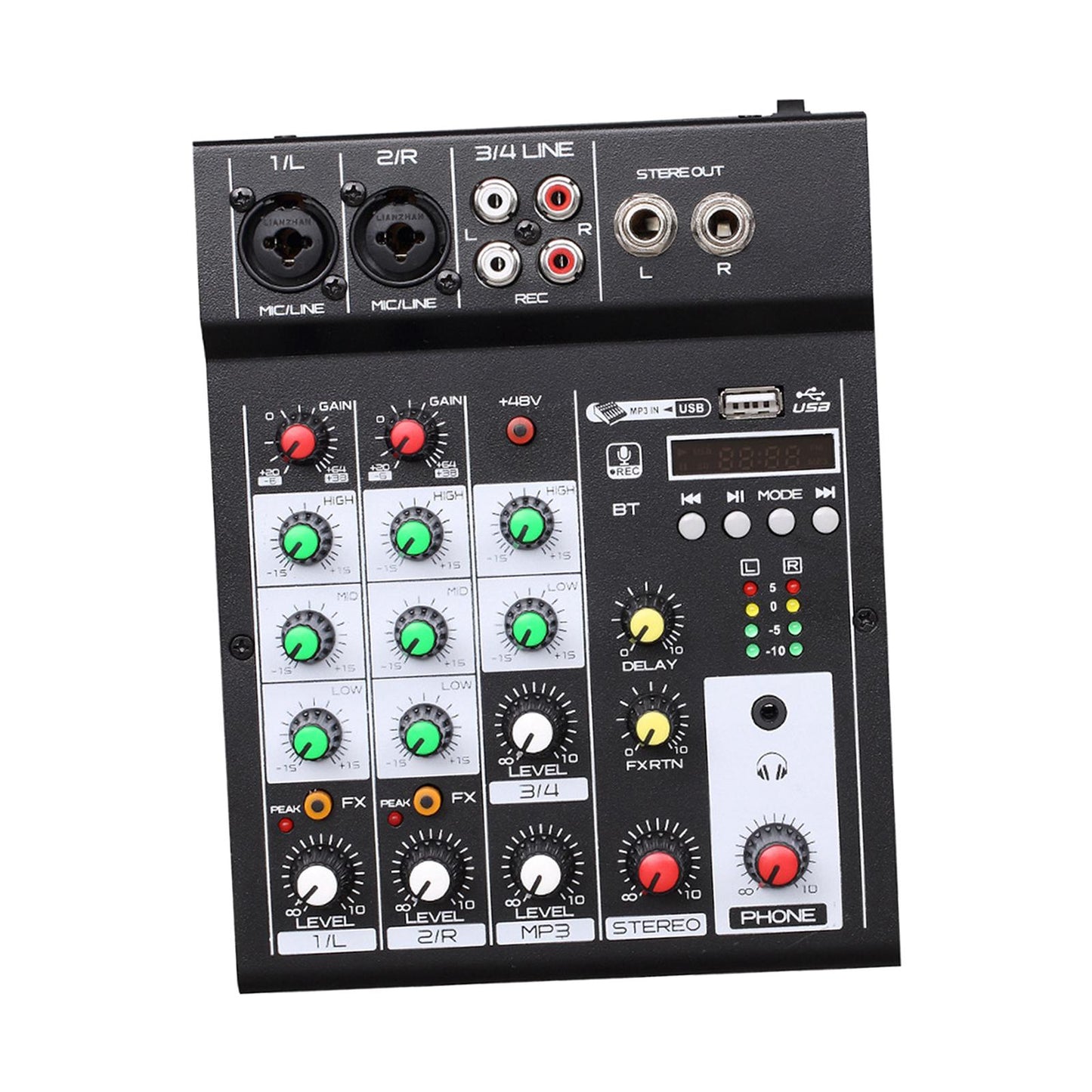 4 Channel Audio Mixer with USB Ports Sound Mixer for DJ studio Webcast