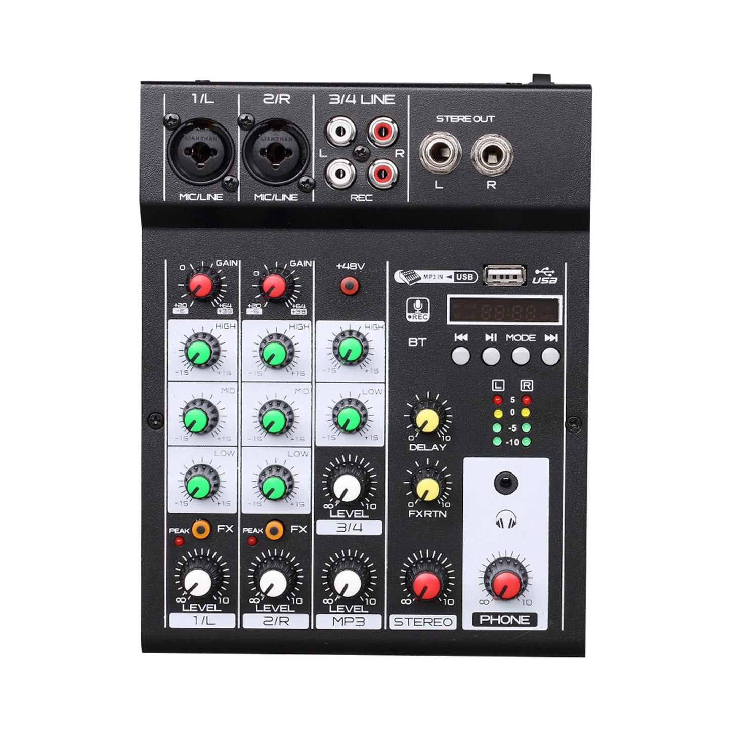 4 Channel Audio Mixer with USB Ports Sound Mixer for DJ studio Webcast