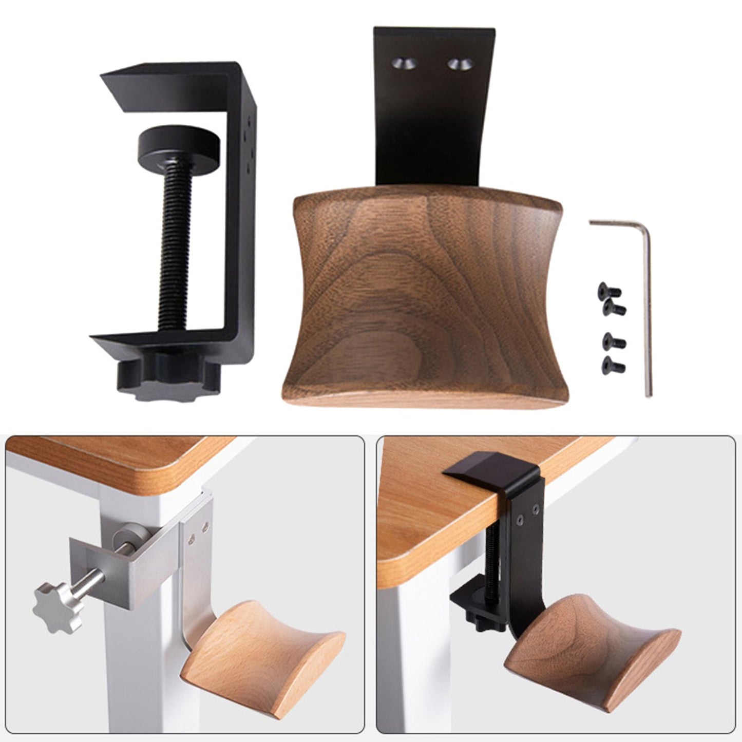 Wooden Headphone Bracket Easy to Install Clamp for Headset Table Walnut Black