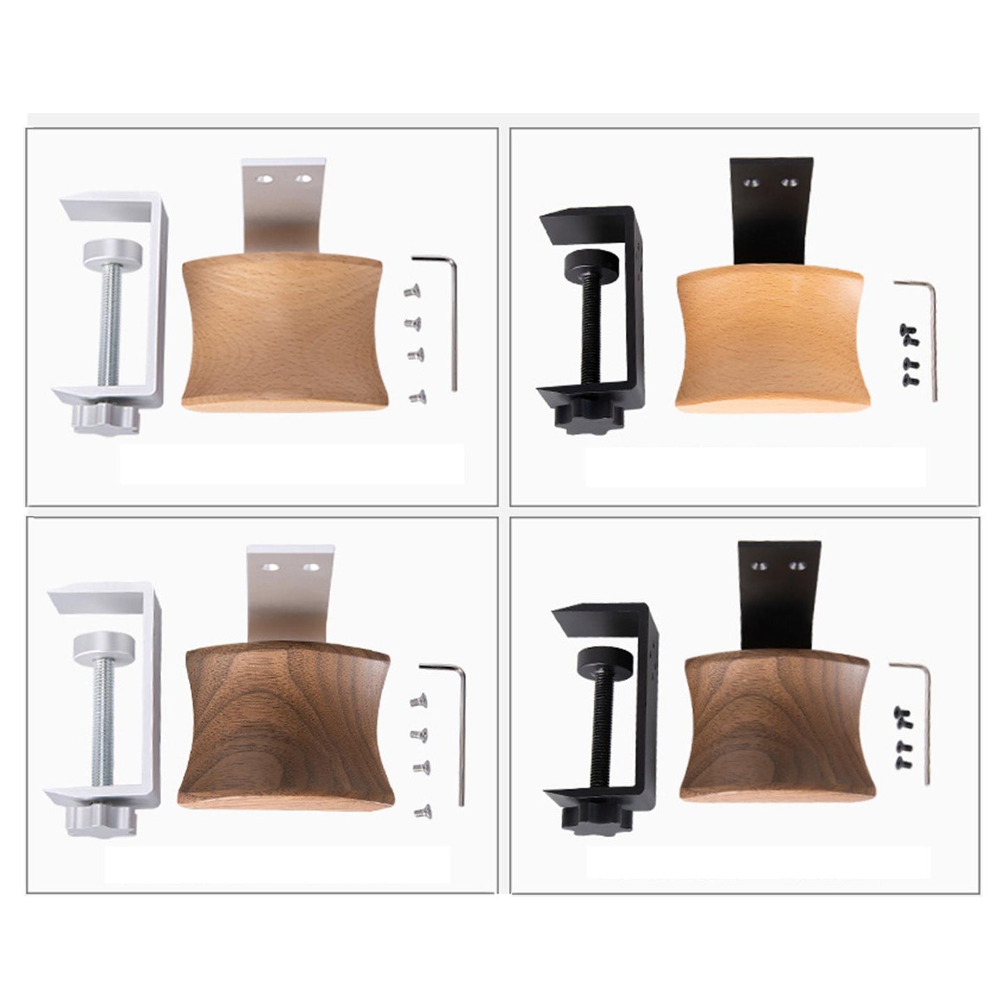 Wooden Headphone Bracket Easy to Install Clamp for Headset Table Walnut Black