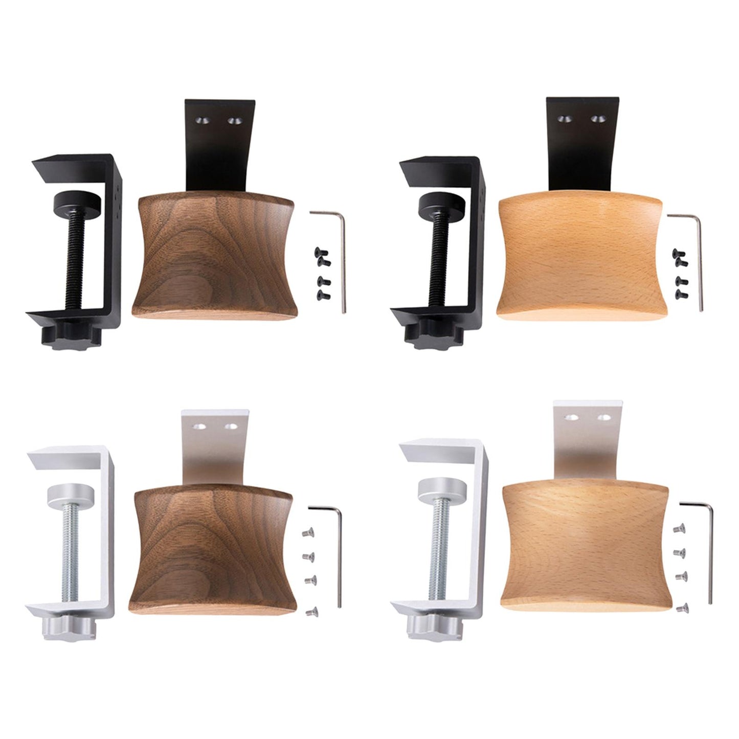 Wooden Headphone Bracket Easy to Install Clamp for Headset Table Walnut Black