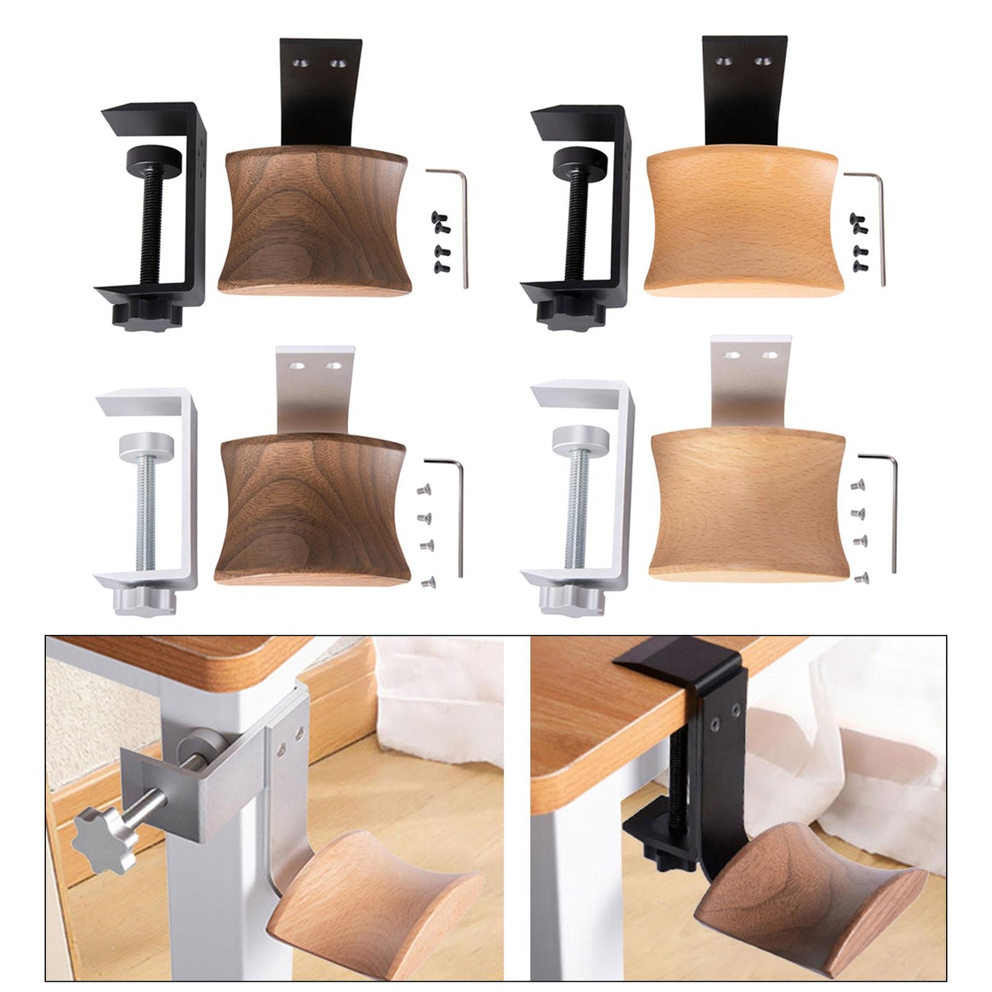 Wooden Headphone Bracket Easy to Install Clamp for Headset Table Walnut Black