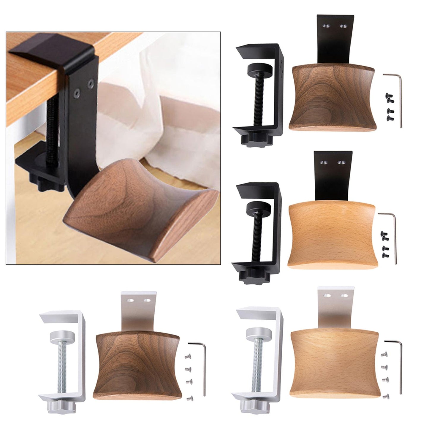 Wooden Headphone Bracket Easy to Install Clamp for Headset Table Walnut Black