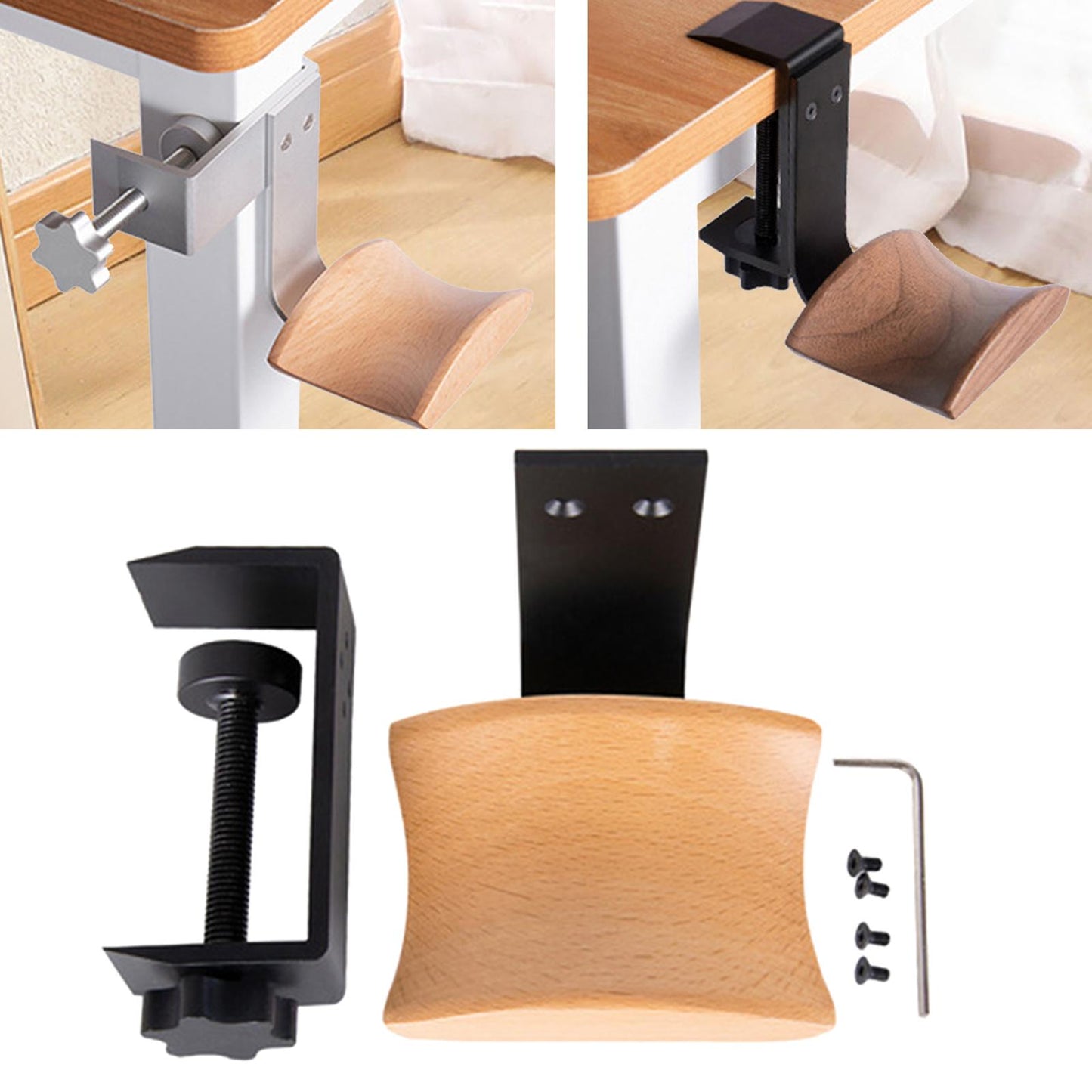 Wooden Headphone Bracket Easy to Install Clamp for Headset Table Beech Black
