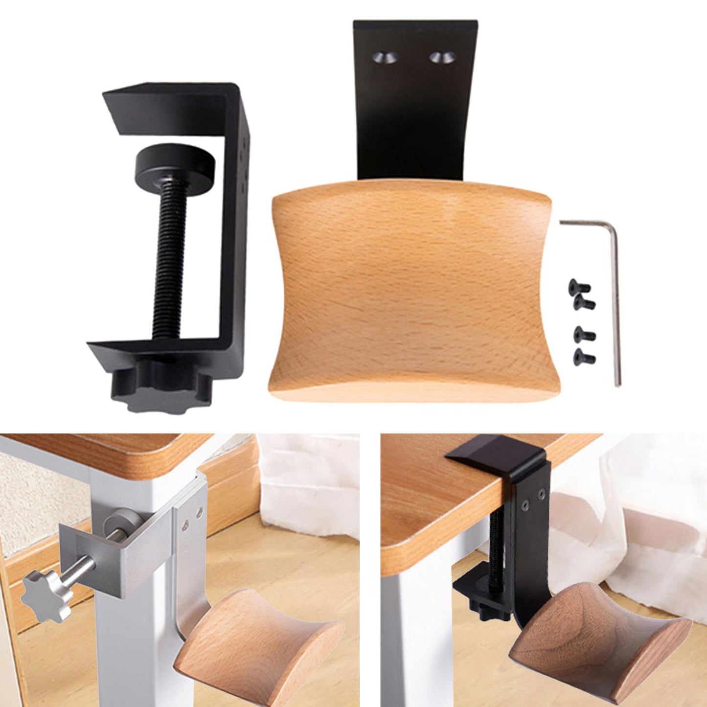 Wooden Headphone Bracket Easy to Install Clamp for Headset Table Beech Black