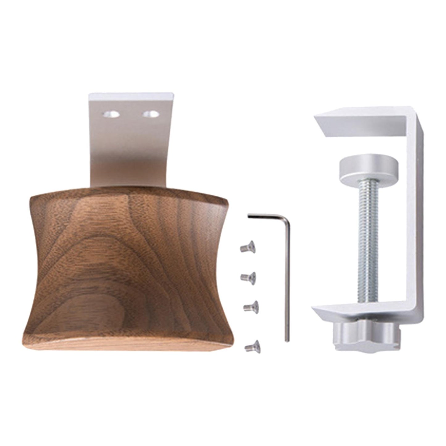 Wooden Headphone Bracket Easy to Install Clamp for Headset Table Walnut Argent