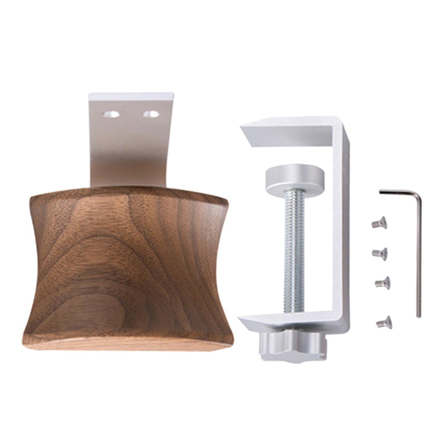 Wooden Headphone Bracket Easy to Install Clamp for Headset Table Walnut Argent