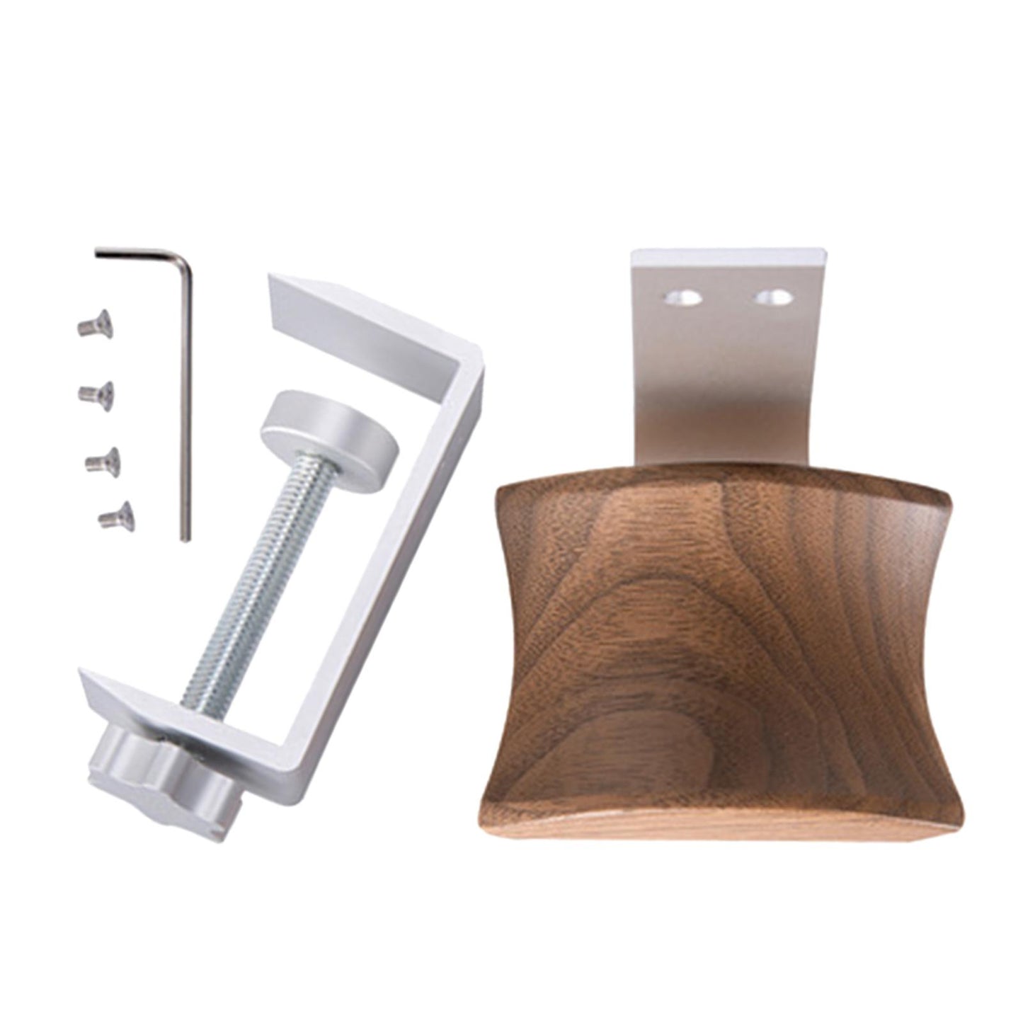 Wooden Headphone Bracket Easy to Install Clamp for Headset Table Walnut Argent