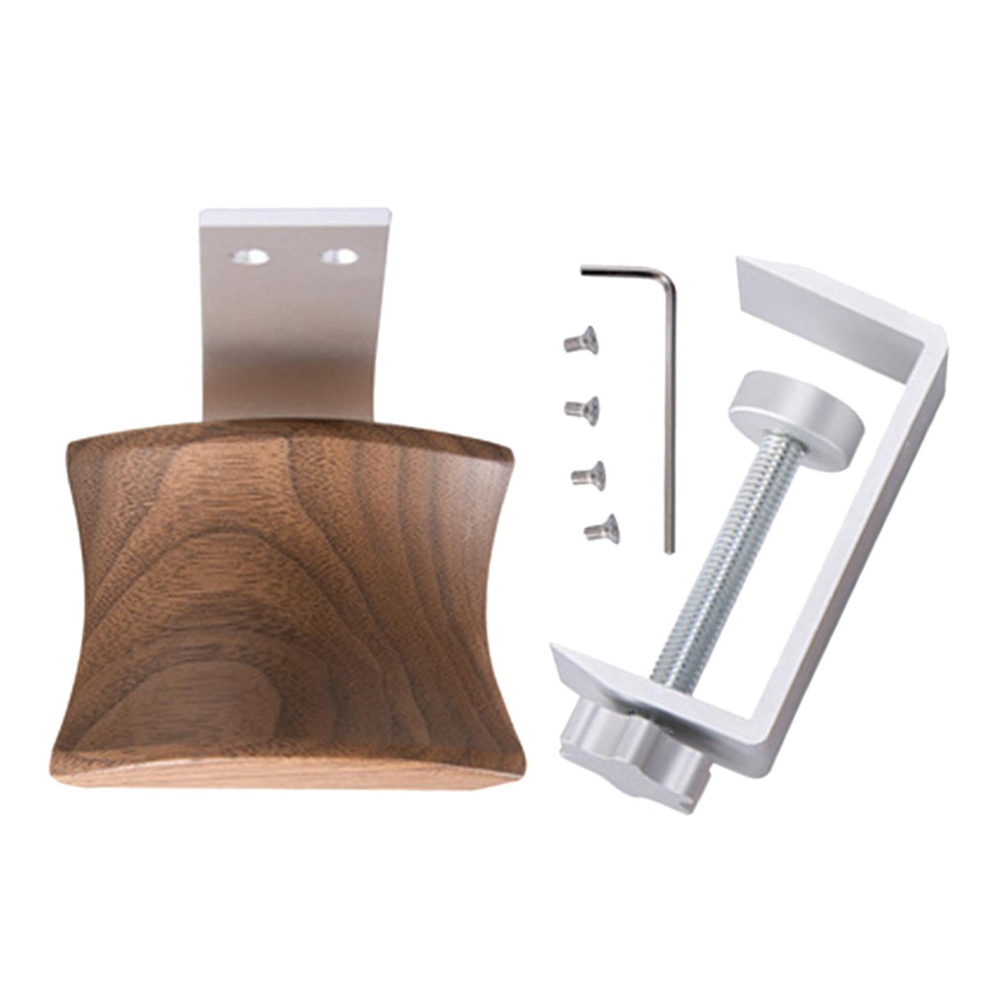 Wooden Headphone Bracket Easy to Install Clamp for Headset Table Walnut Argent