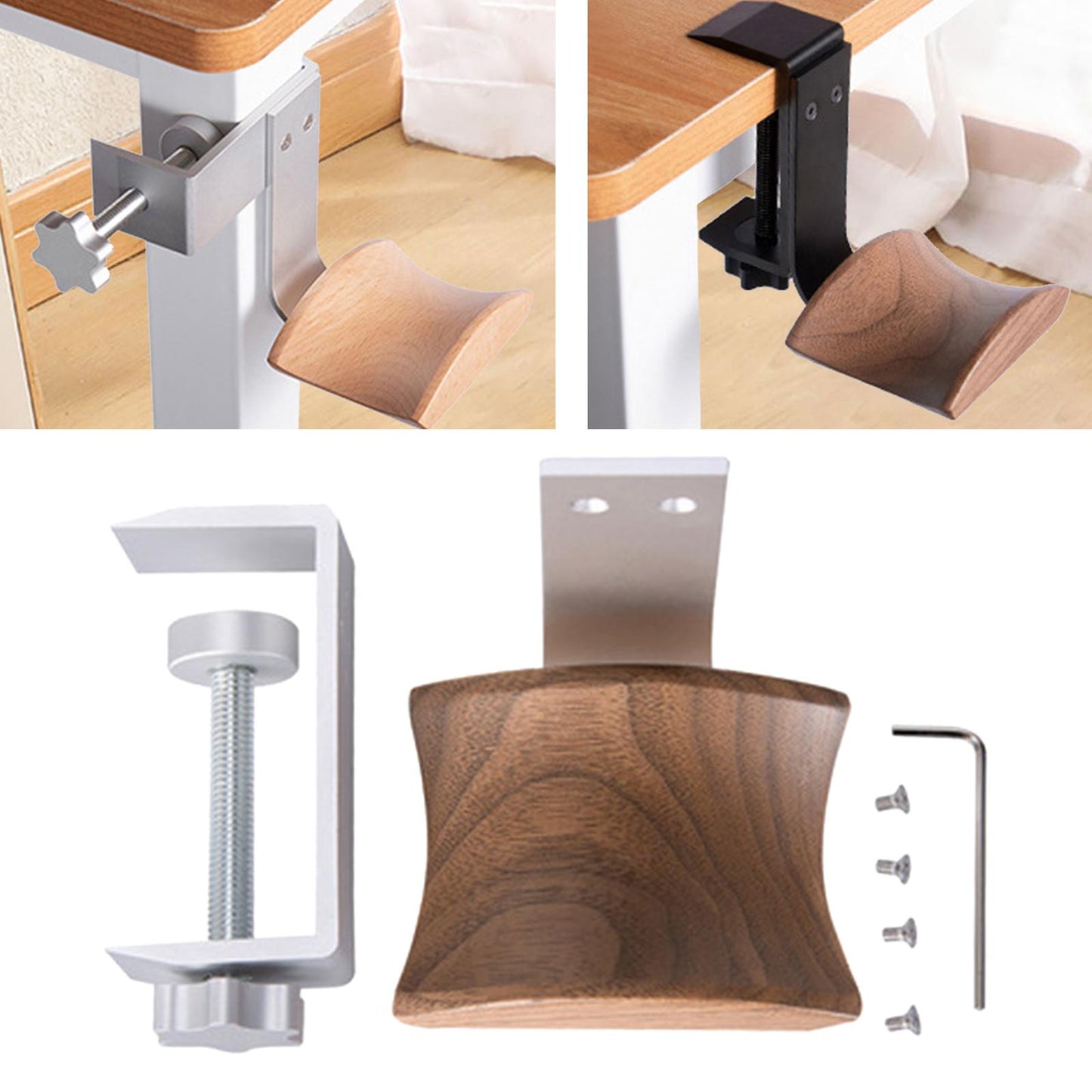 Wooden Headphone Bracket Easy to Install Clamp for Headset Table Walnut Argent