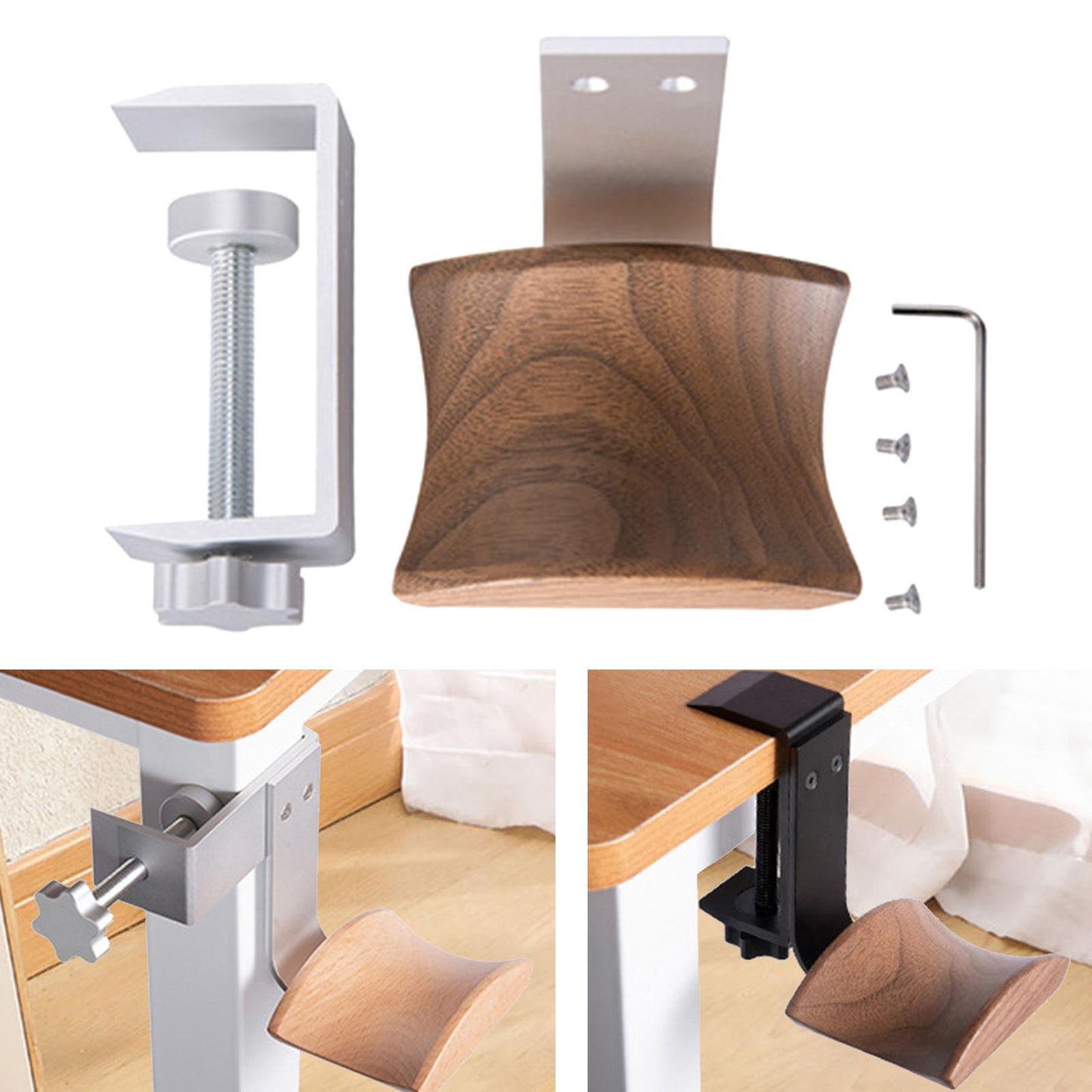 Wooden Headphone Bracket Easy to Install Clamp for Headset Table Walnut Argent