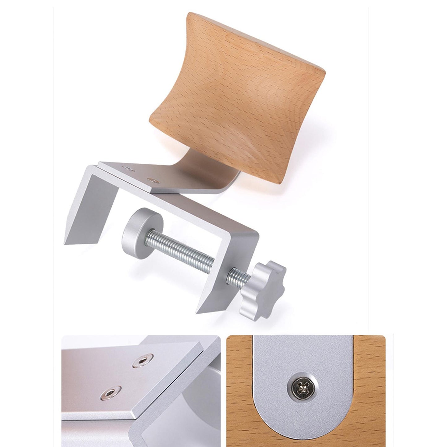 Wooden Headphone Bracket Easy to Install Clamp for Headset Table Beech Argent