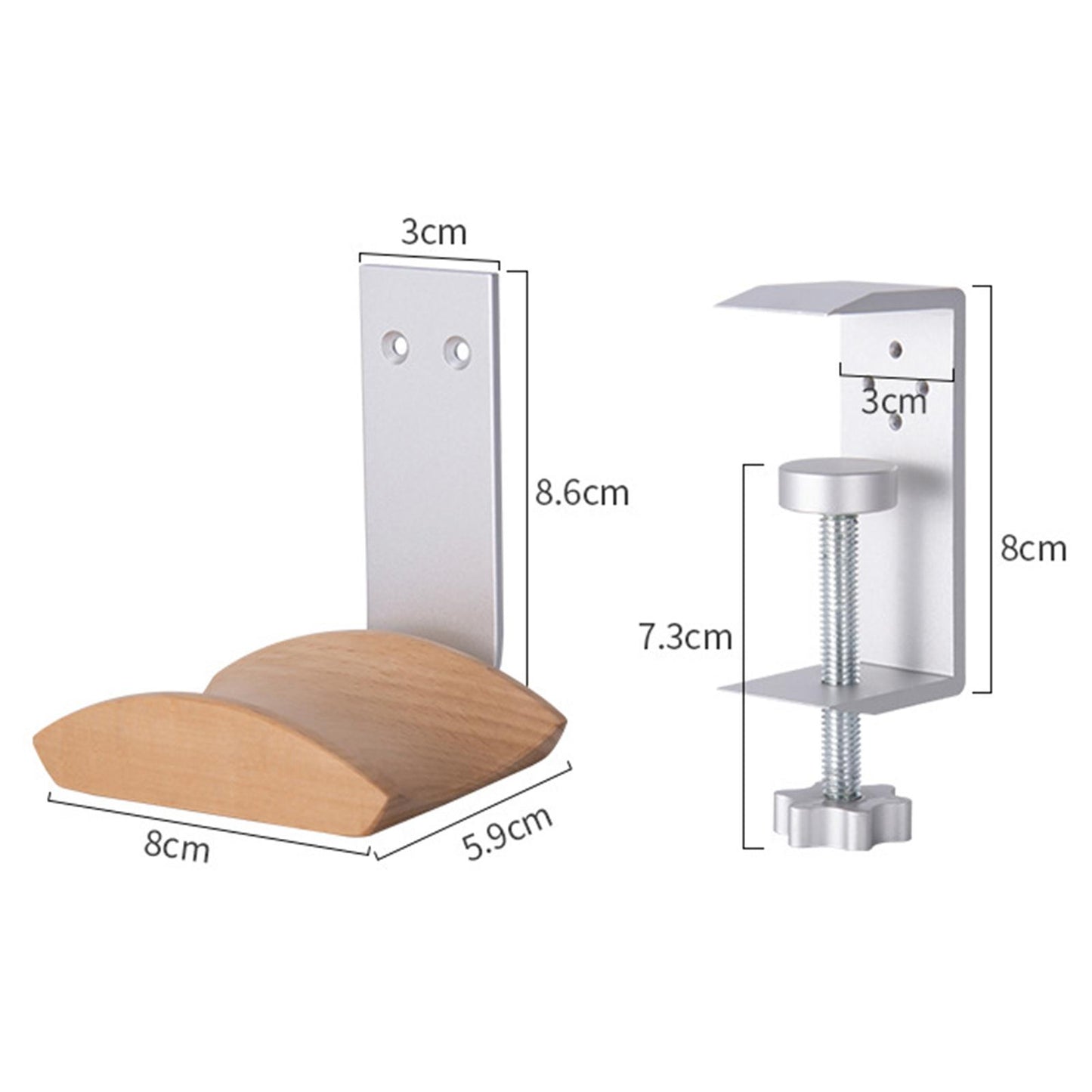 Wooden Headphone Bracket Easy to Install Clamp for Headset Table Beech Argent