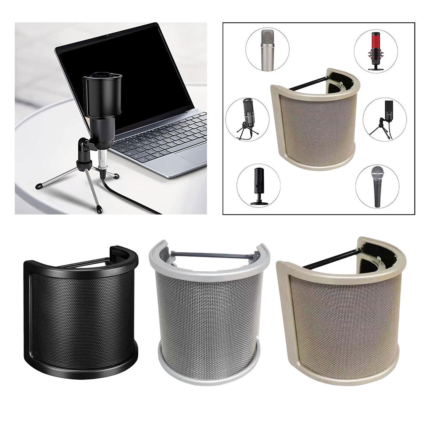 Microphone Pop Filter Mic Pop Screen Dual Layered Compact for Streaming Black