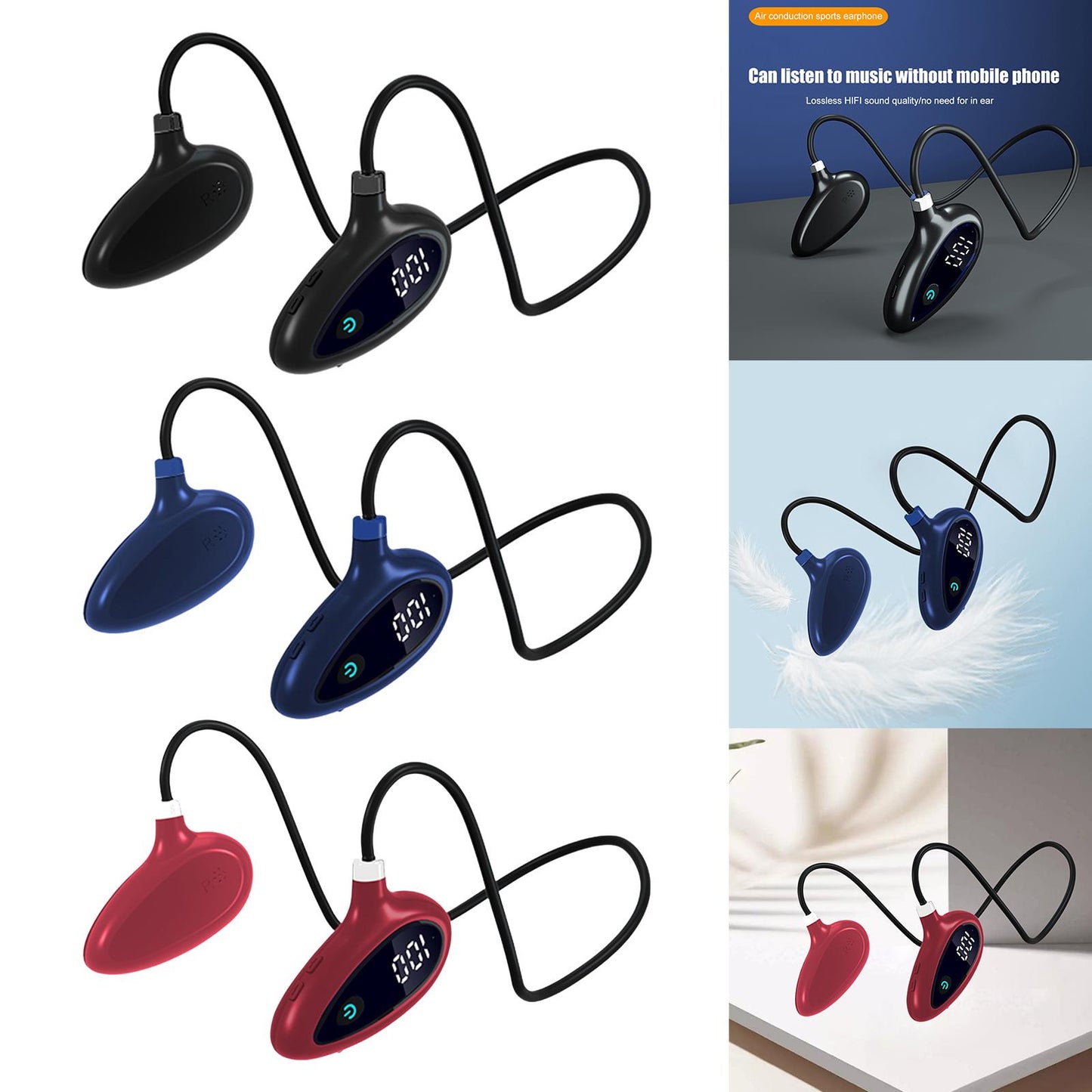 Sports Air Conduction Headset HiFi Lossless Sound Lightweight for Climbing Black