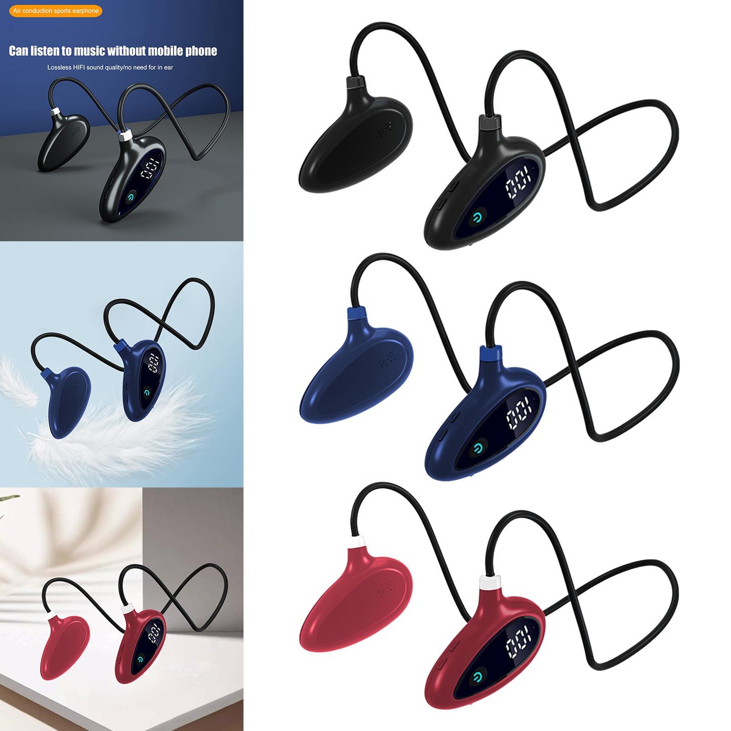 Sports Air Conduction Headset HiFi Lossless Sound Lightweight for Climbing Black