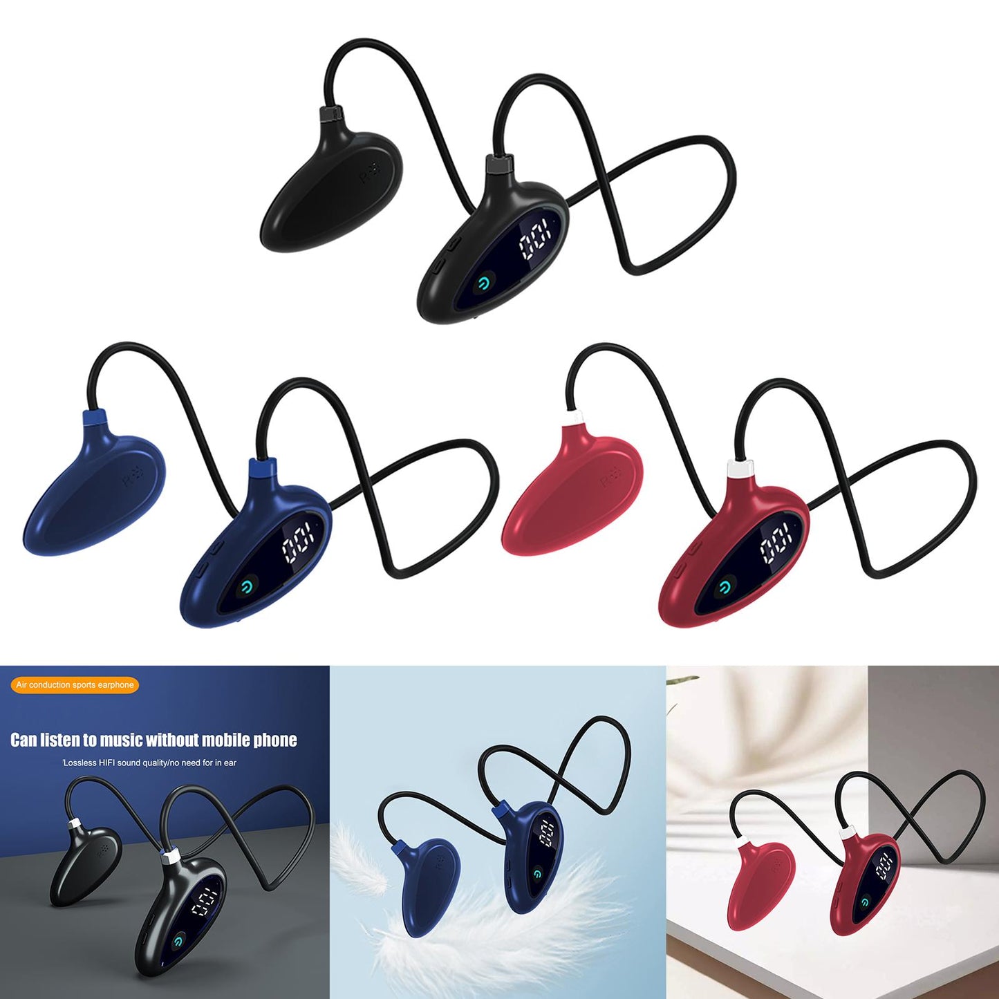 Sports Air Conduction Headset HiFi Lossless Sound Lightweight for Climbing Black