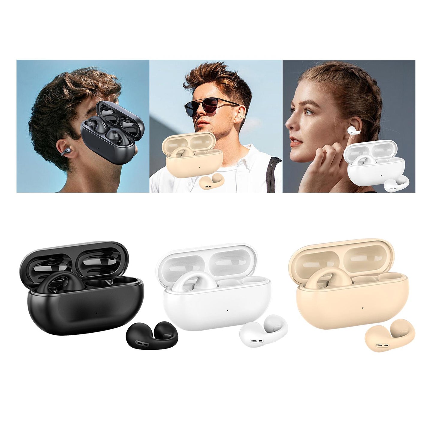 Ear Clip Wireless Earphones Low Latency Noise Reduction for Running Sports Black