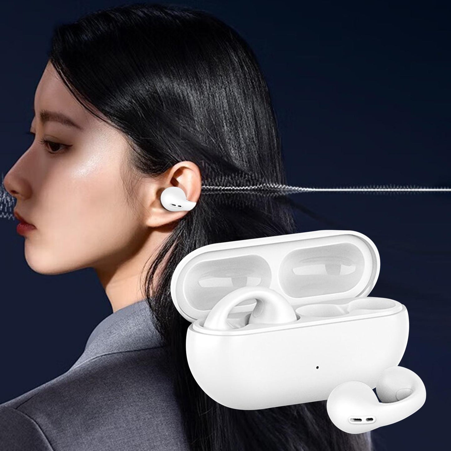 Ear Clip Wireless Earphones Low Latency Noise Reduction for Running Sports White