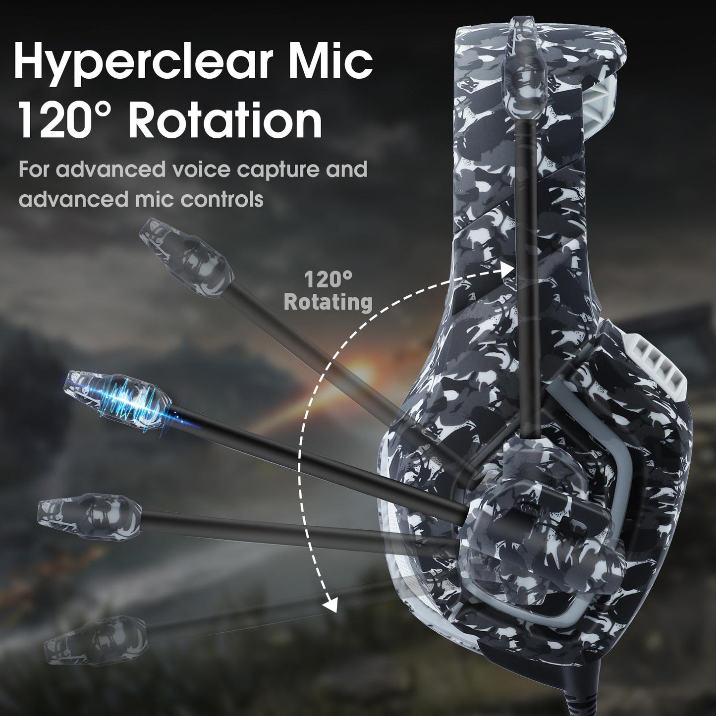 Keyboard Mouse Headphone Memory Foam Earmuffs Mouse Plug and Play Ergonomic Camouflage gray