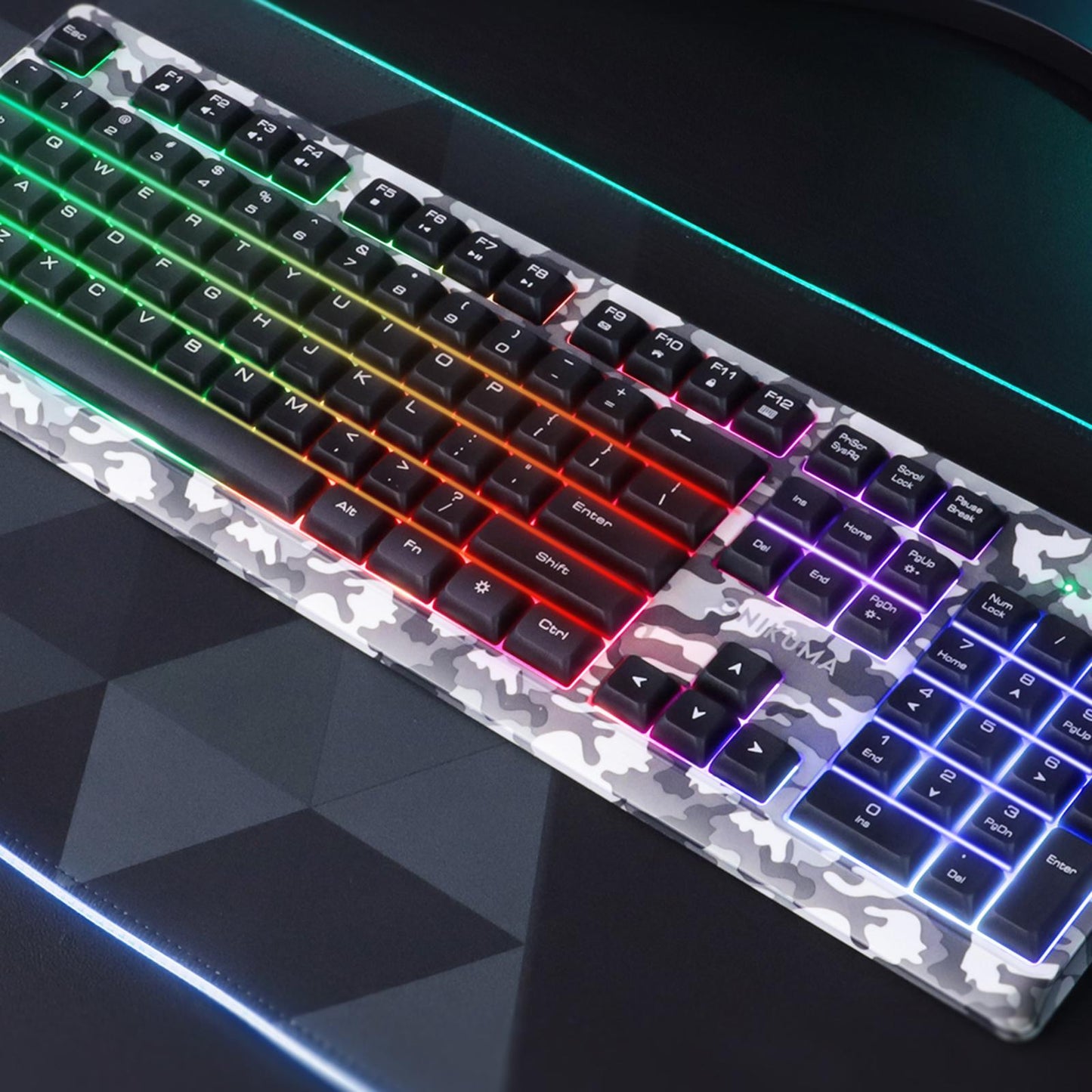 Keyboard Mouse Headphone Memory Foam Earmuffs Mouse Plug and Play Ergonomic Camouflage white