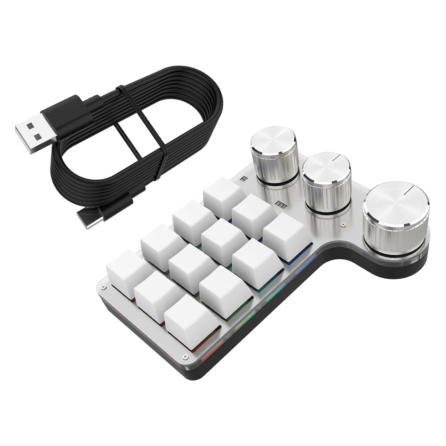 Portable Numeric Keypad 9 Keys 3 Knob Program RGB for PC Laptop Tablet White