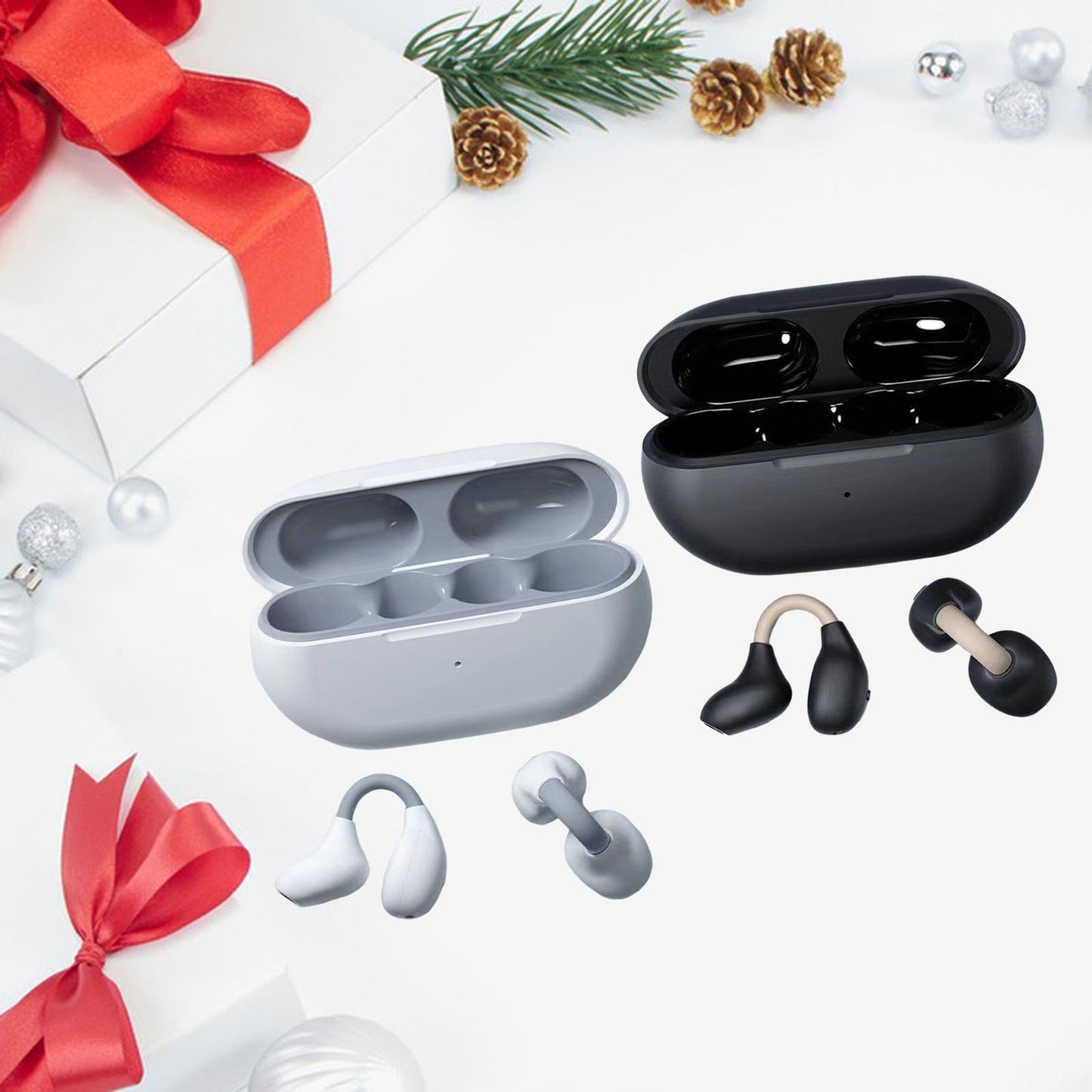 Ear Clip Wireless Earbuds Auto Pairing Calling for Driving Fitness Business White Gray