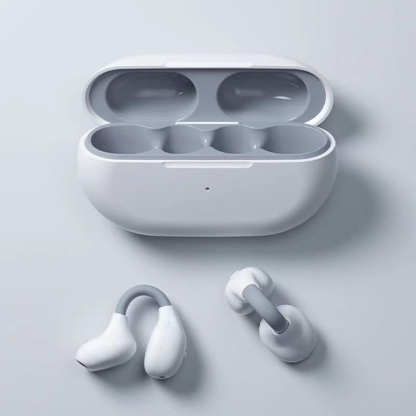 Ear Clip Wireless Earbuds Auto Pairing Calling for Driving Fitness Business White Gray