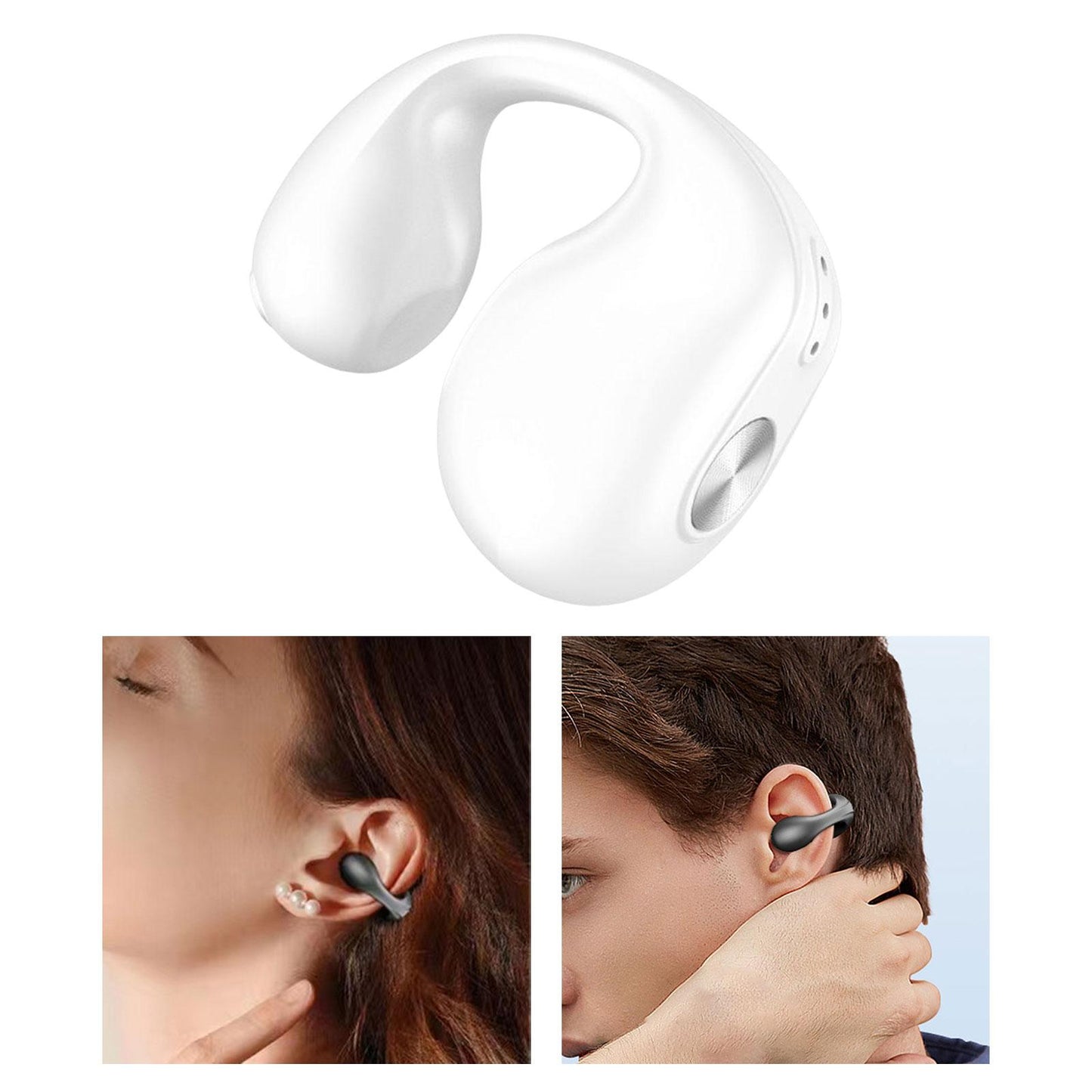 1 Piece Ear Clip Wireless Headset Portable HiFi Sound for Driving Business White