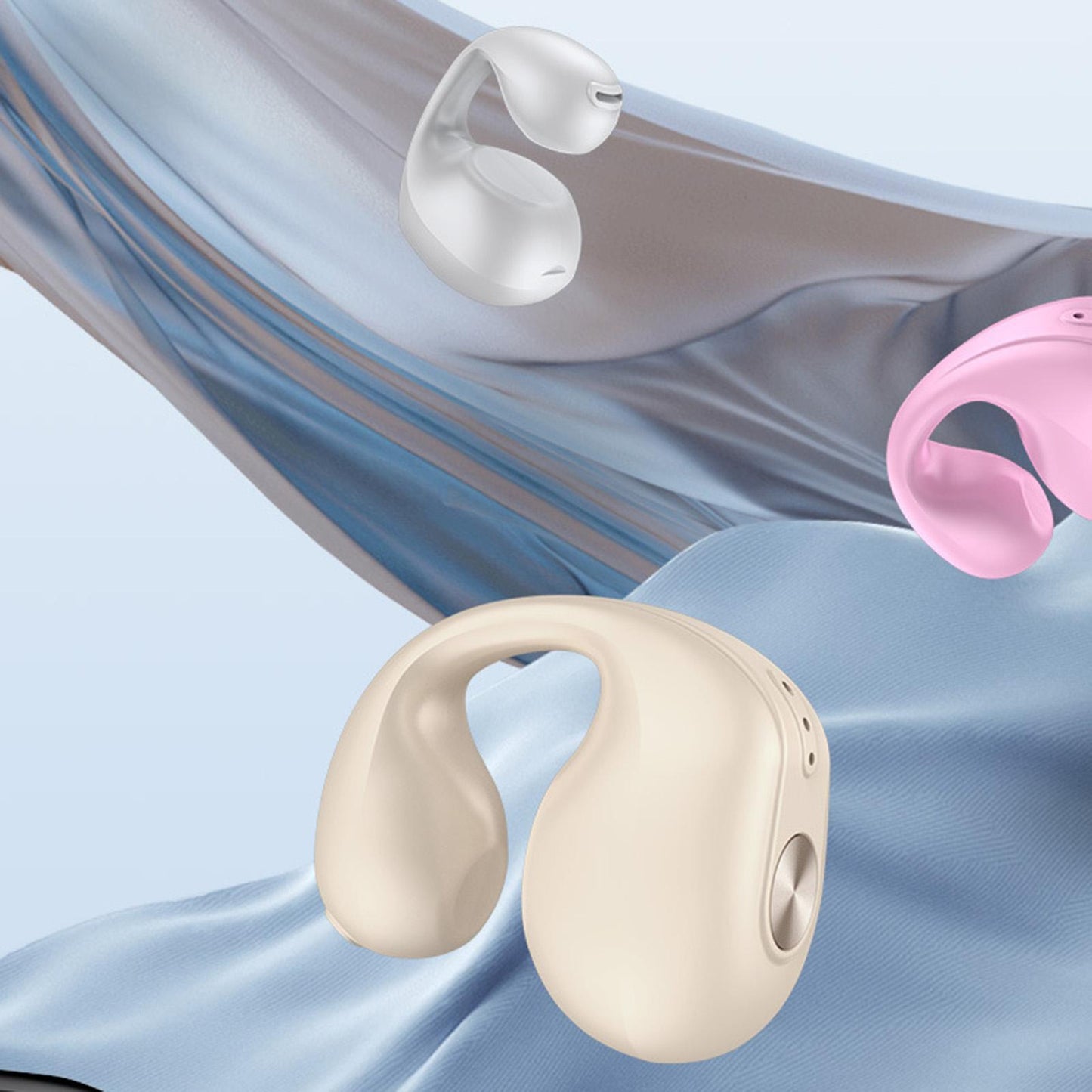 1 Piece Ear Clip Wireless Headset Portable HiFi Sound for Driving Business Beige