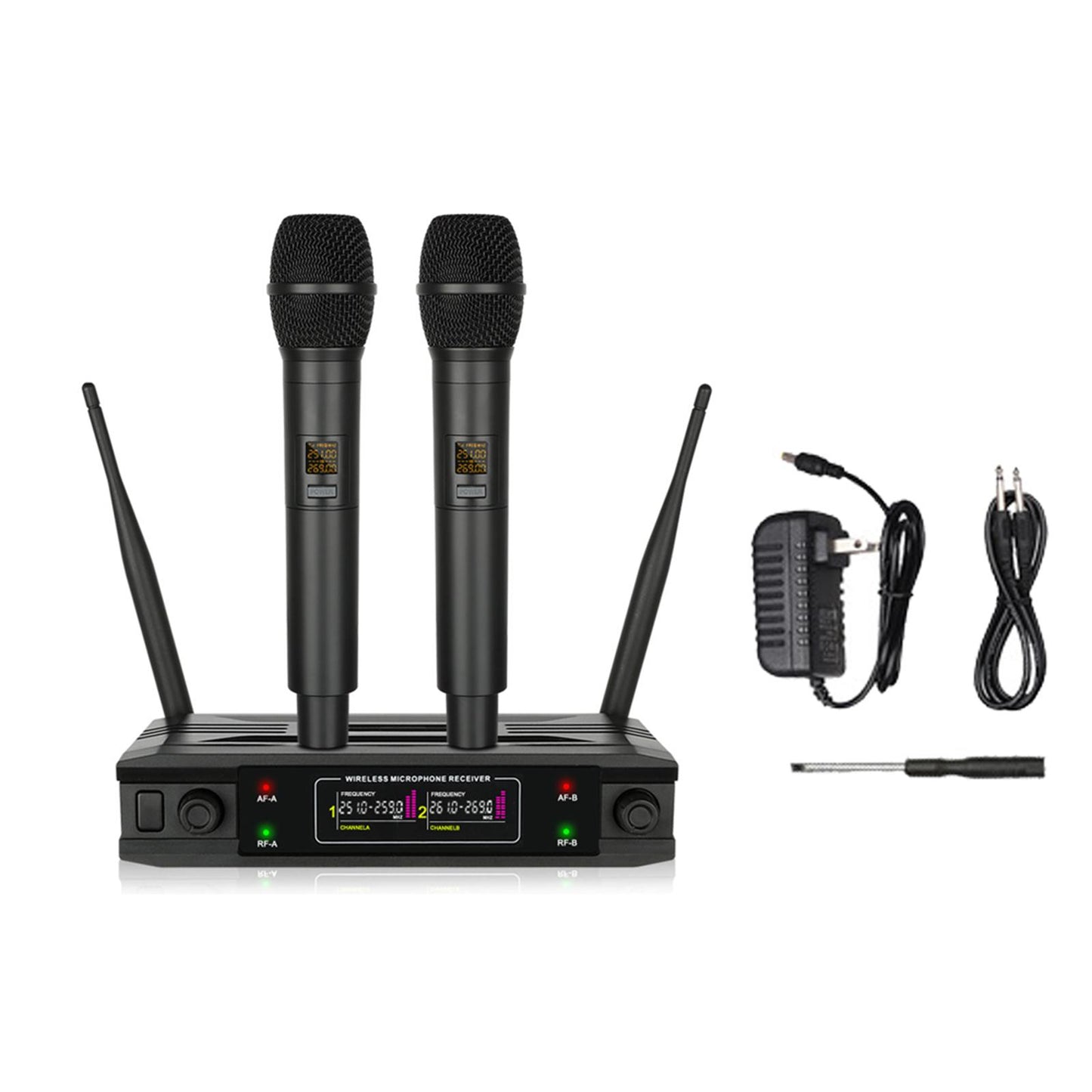 Karaoke Cordless Microphone System VHF Mic Dual Channel ,Black Professional