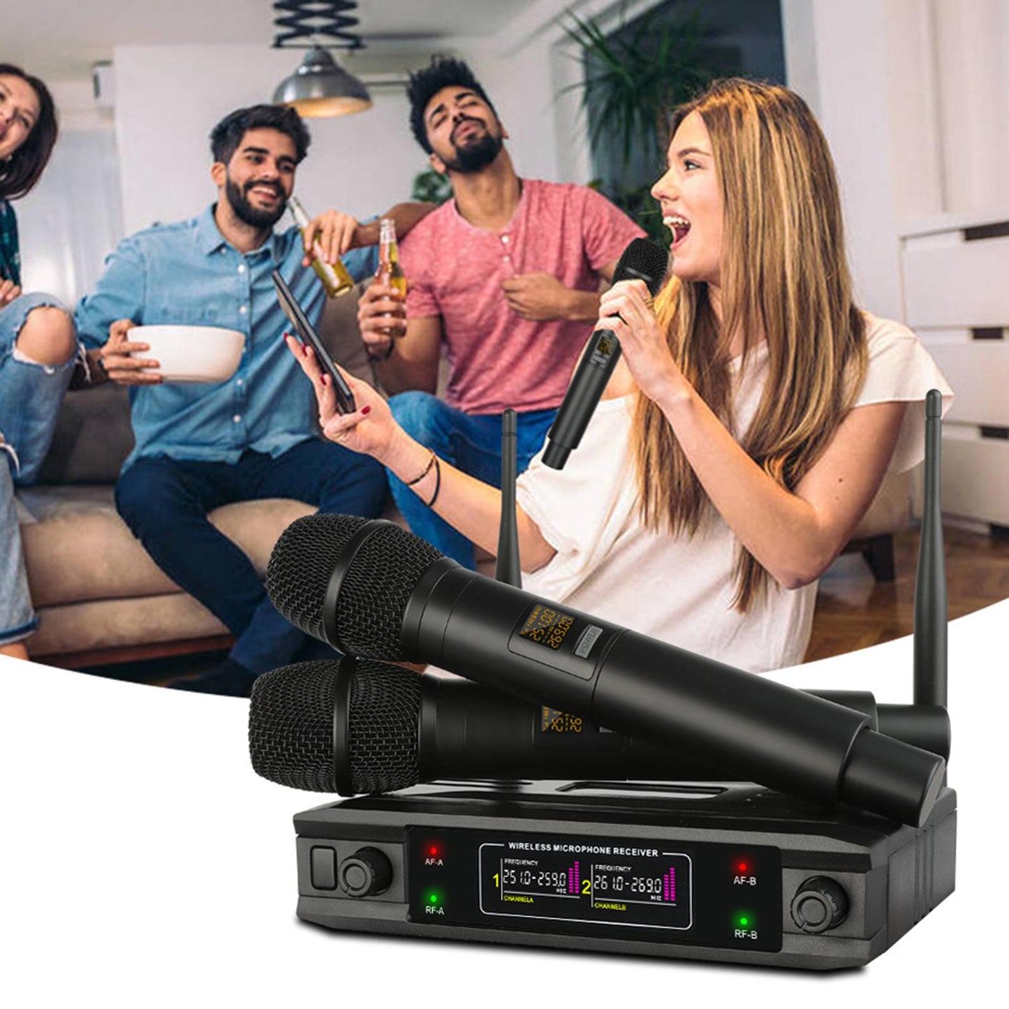Karaoke Cordless Microphone System VHF Mic Dual Channel ,Black Professional