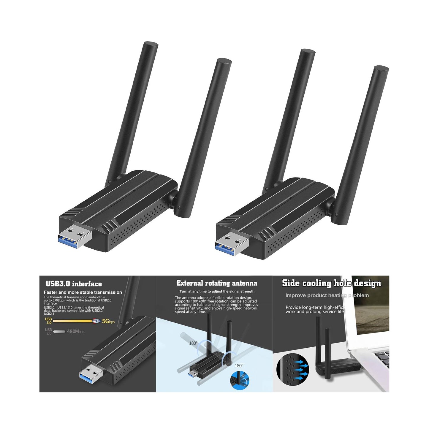 Wireless USB WiFi Adapter WiFi Dongle 802.11AC Portable for Desktop PC Non-free Drive