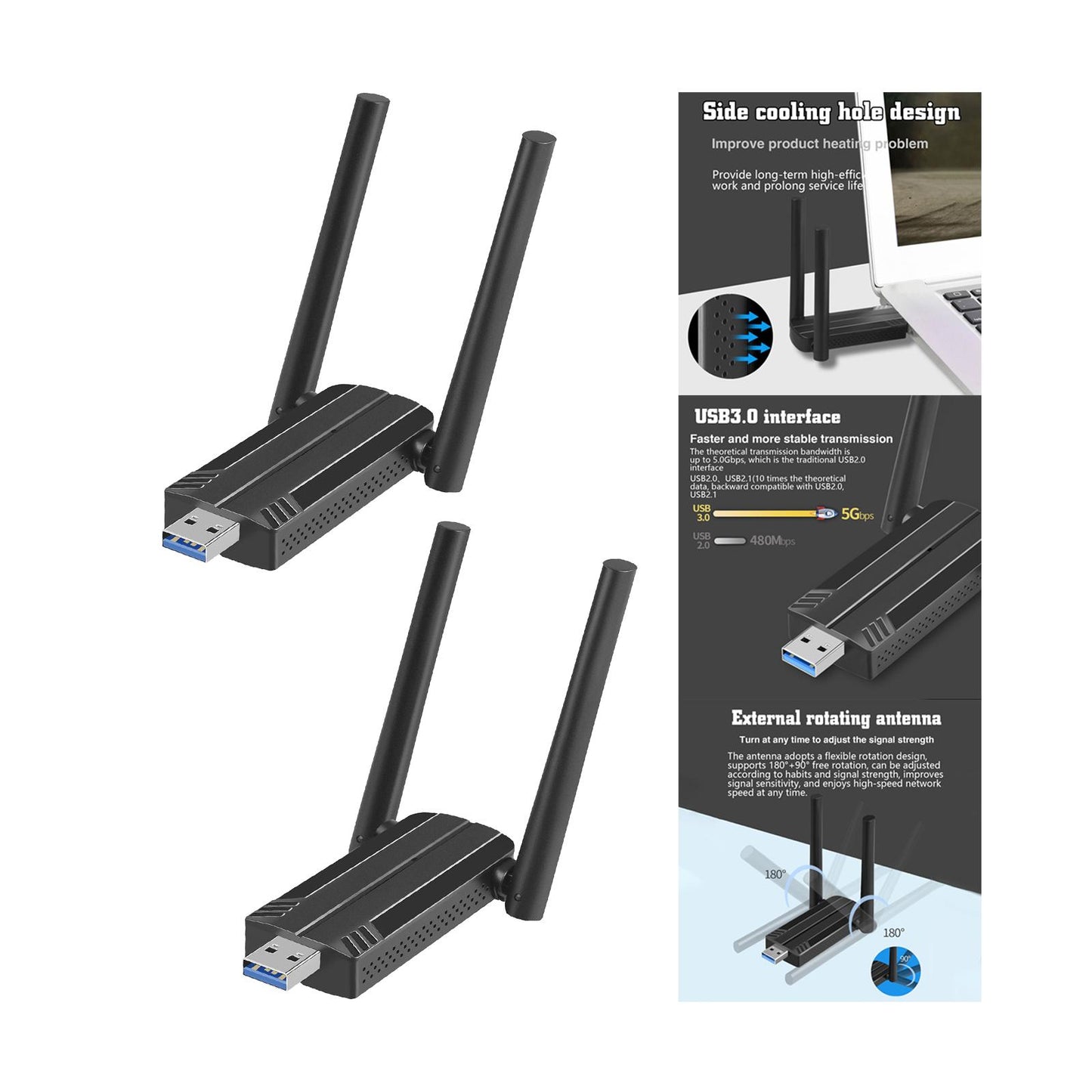 Wireless USB WiFi Adapter WiFi Dongle 802.11AC Portable for Desktop PC Non-free Drive